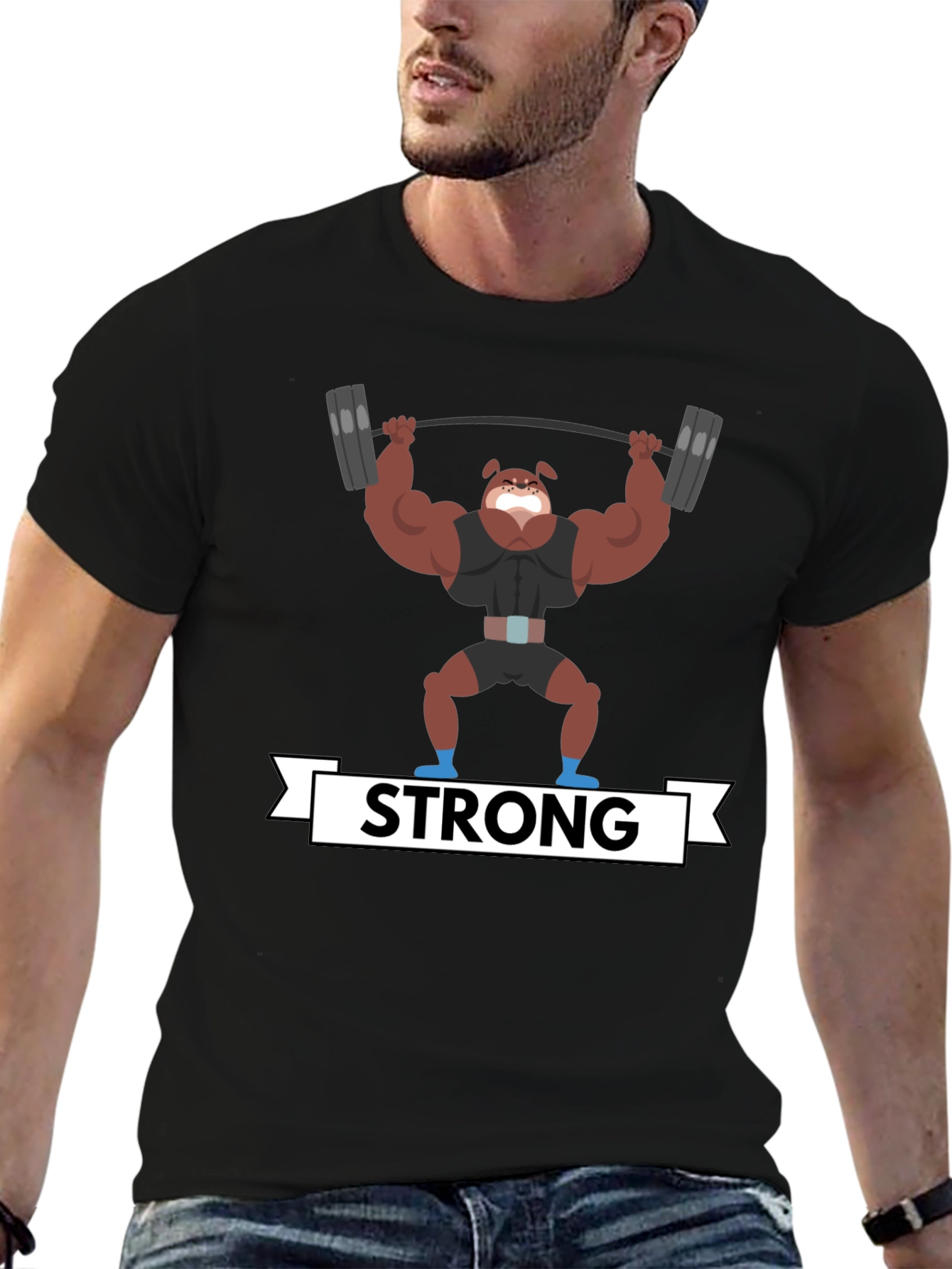 Strong Dog Lifting Weights Graphic T-Shirt