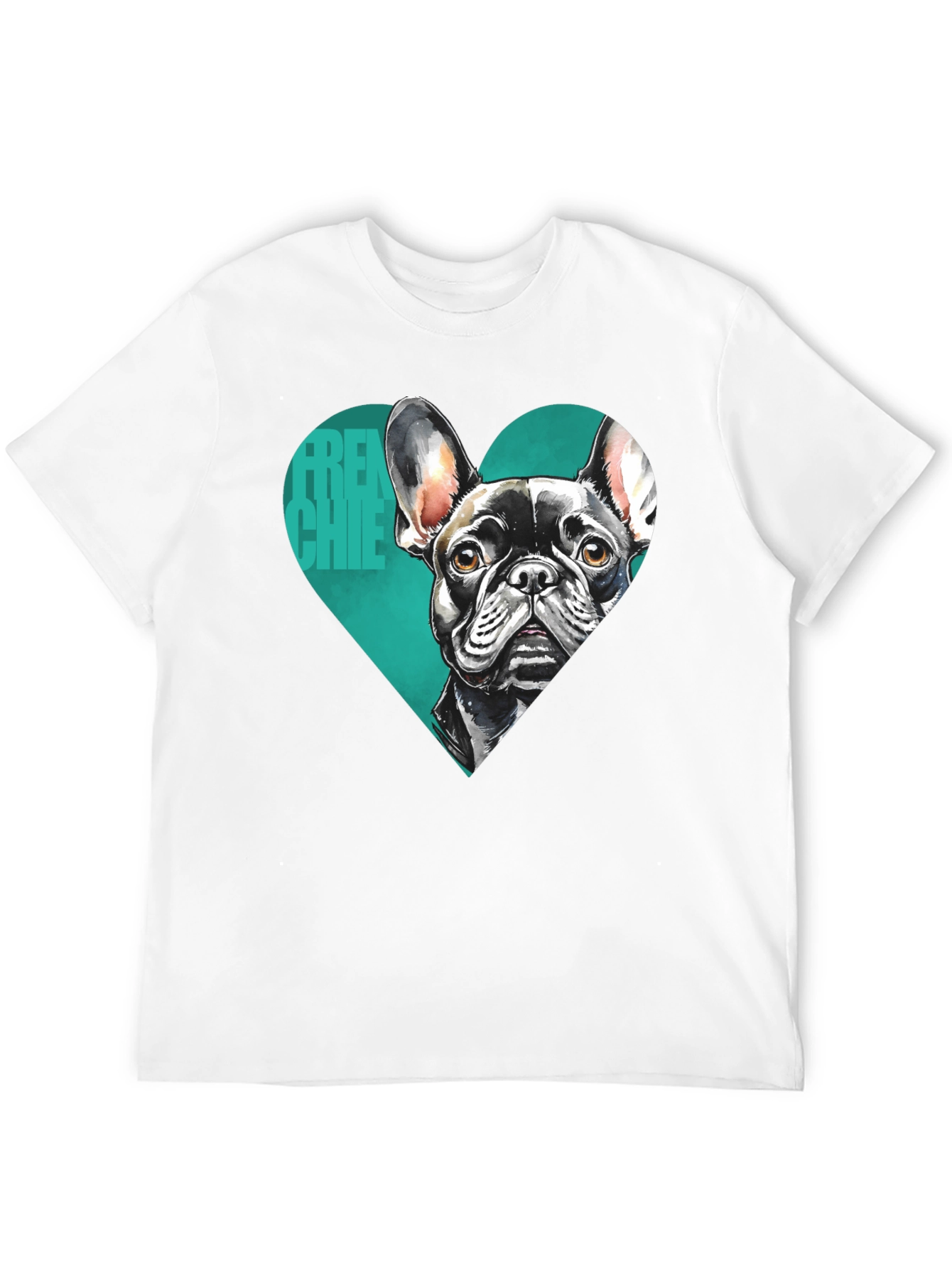 French Bulldog Tee: Heart Graphic Black T-Shirt