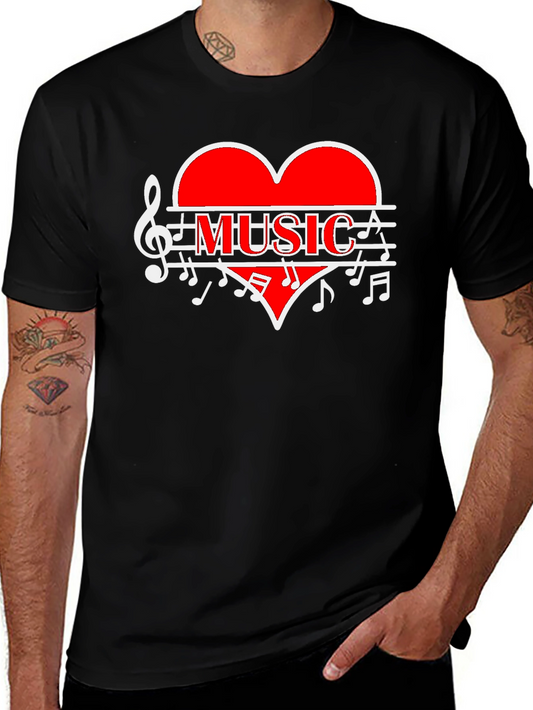 Music Heart Graphic T-Shirt - Stylish Black Tee