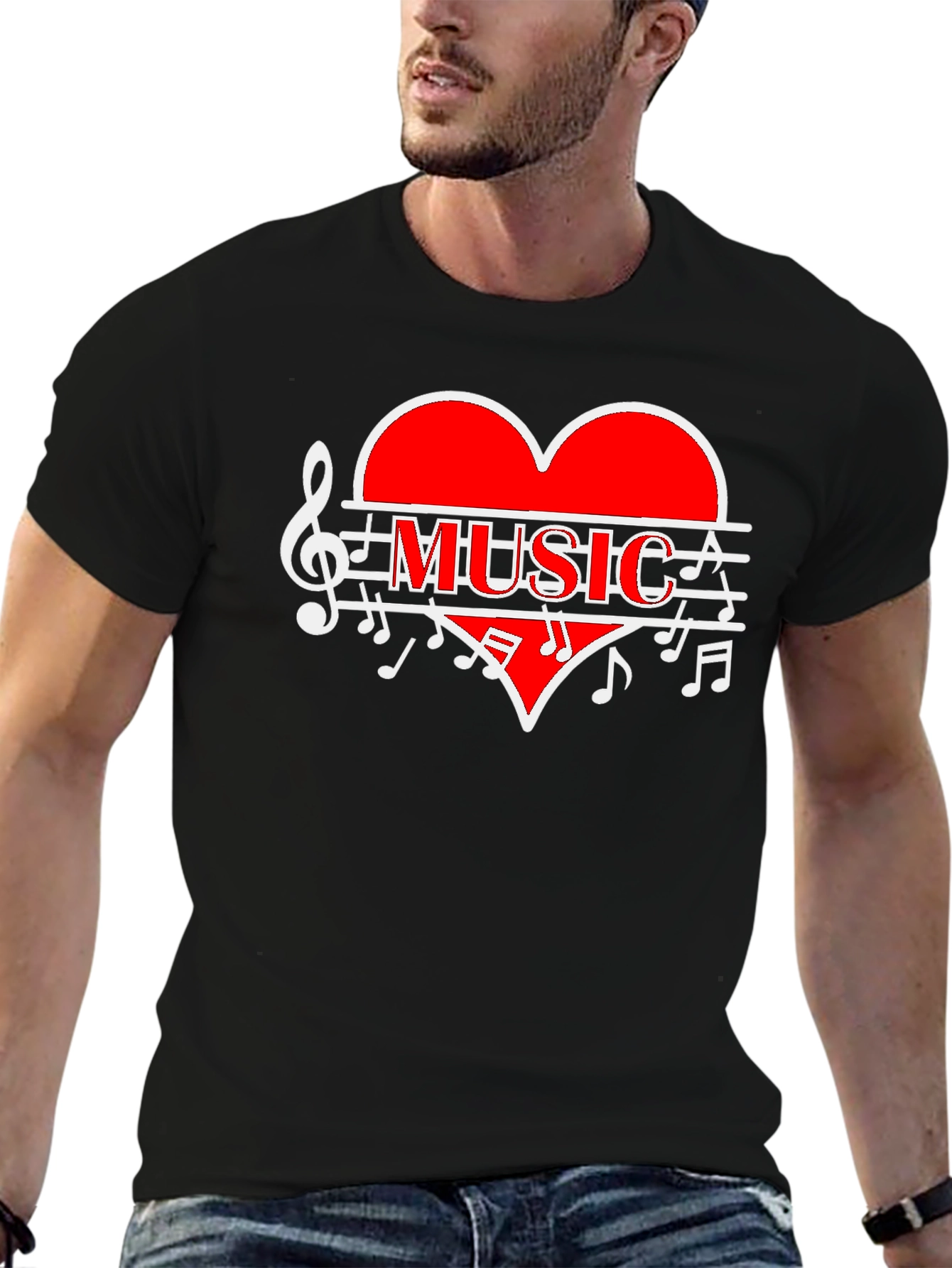 Music Heart Graphic T-Shirt - Stylish Black Tee