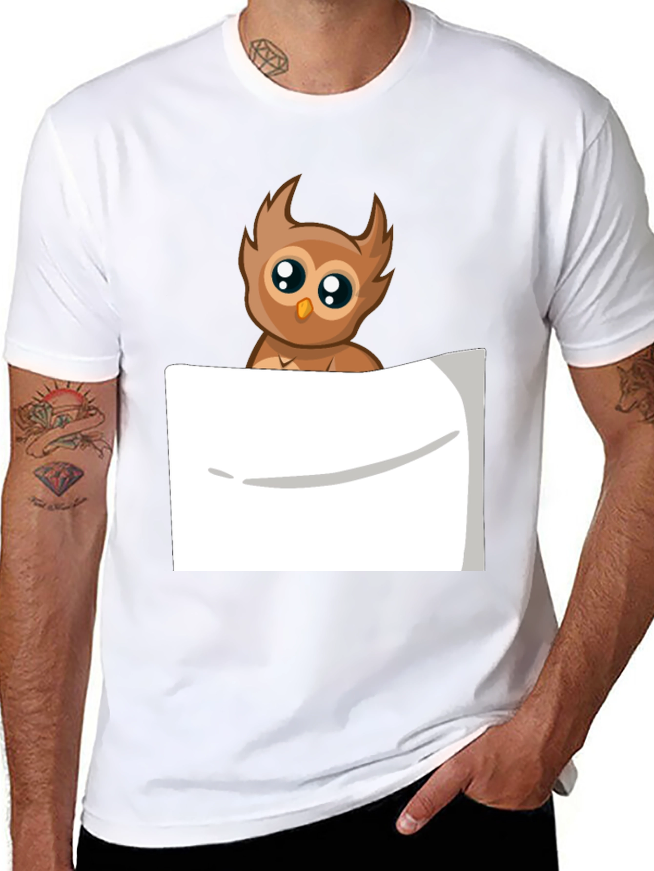 Owl Pocket Print Tee - Soft Cotton Blend