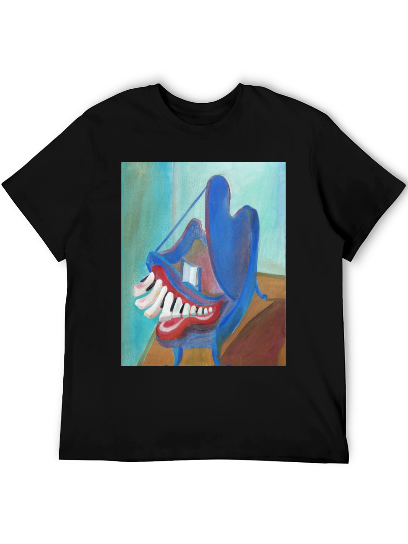 Abstract Teeth Painting on Black T-Shirt