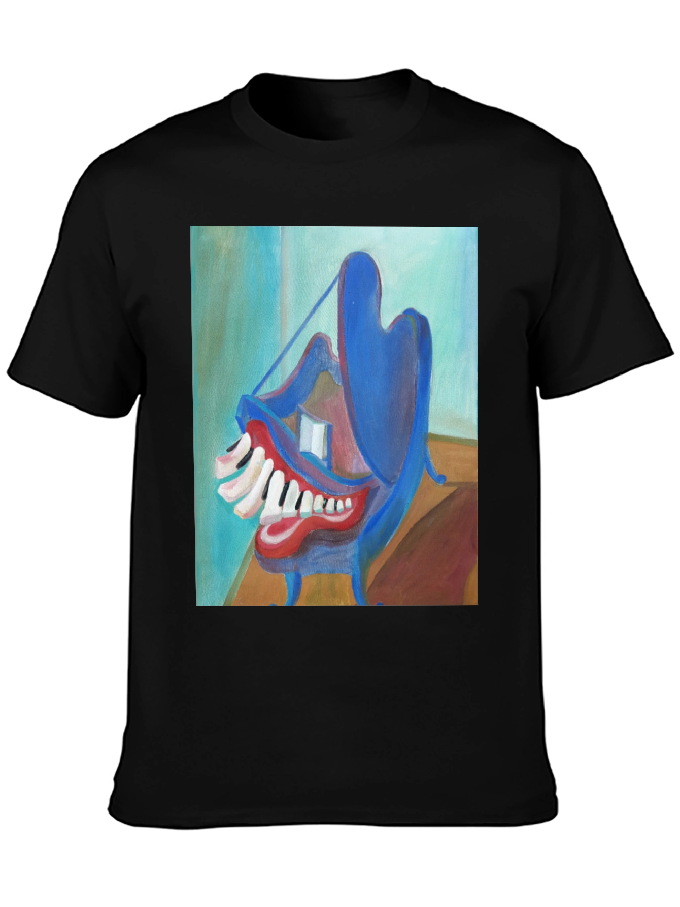 Abstract Teeth Painting on Black T-Shirt