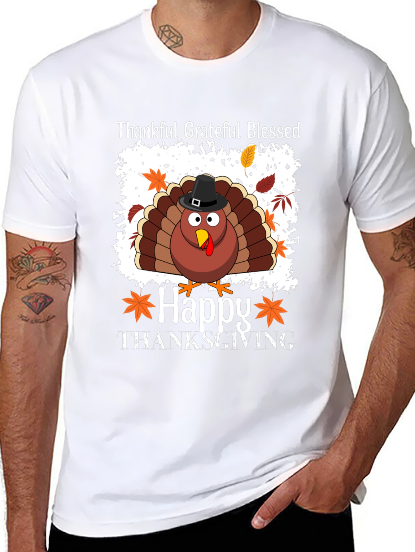 Thankful Grateful Blessed Turkey Thanksgiving T-Shirt