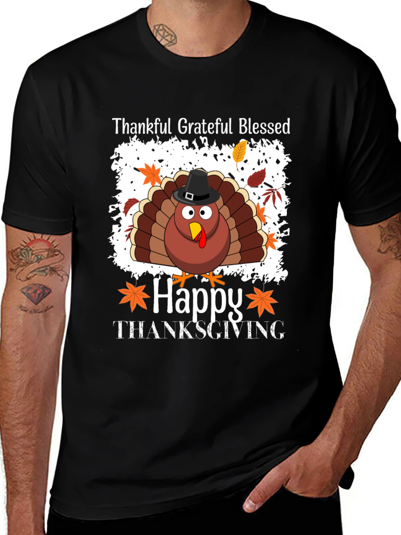 Thankful Grateful Blessed Turkey Thanksgiving T-Shirt