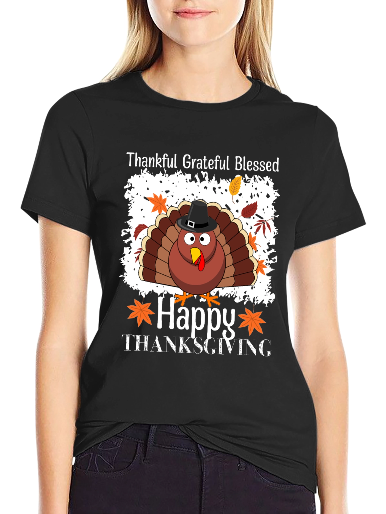 Thankful Grateful Blessed Turkey Thanksgiving T-Shirt