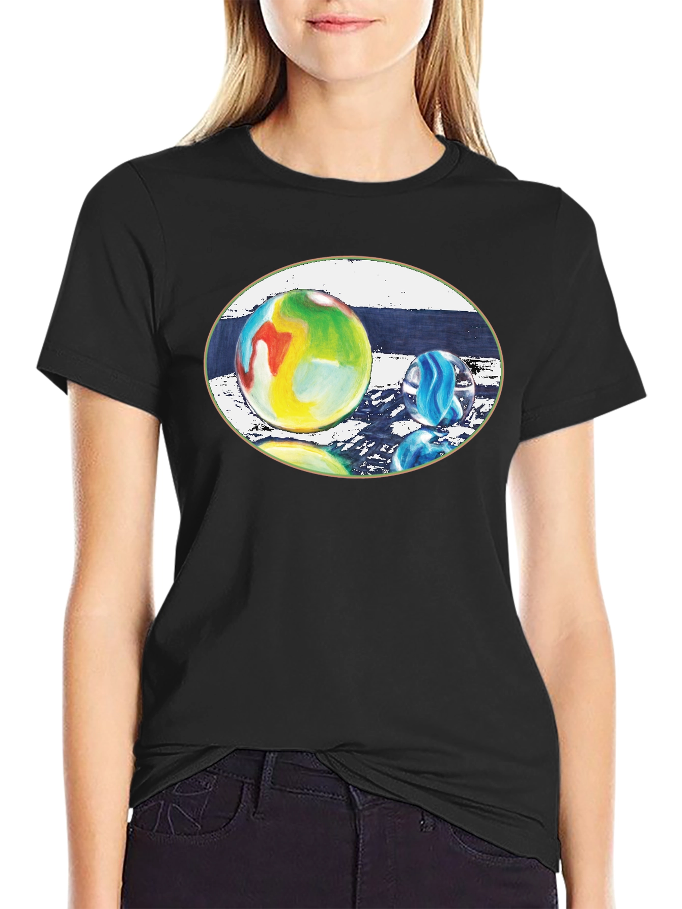 Artistic Marbles Graphic T-Shirt - Black
