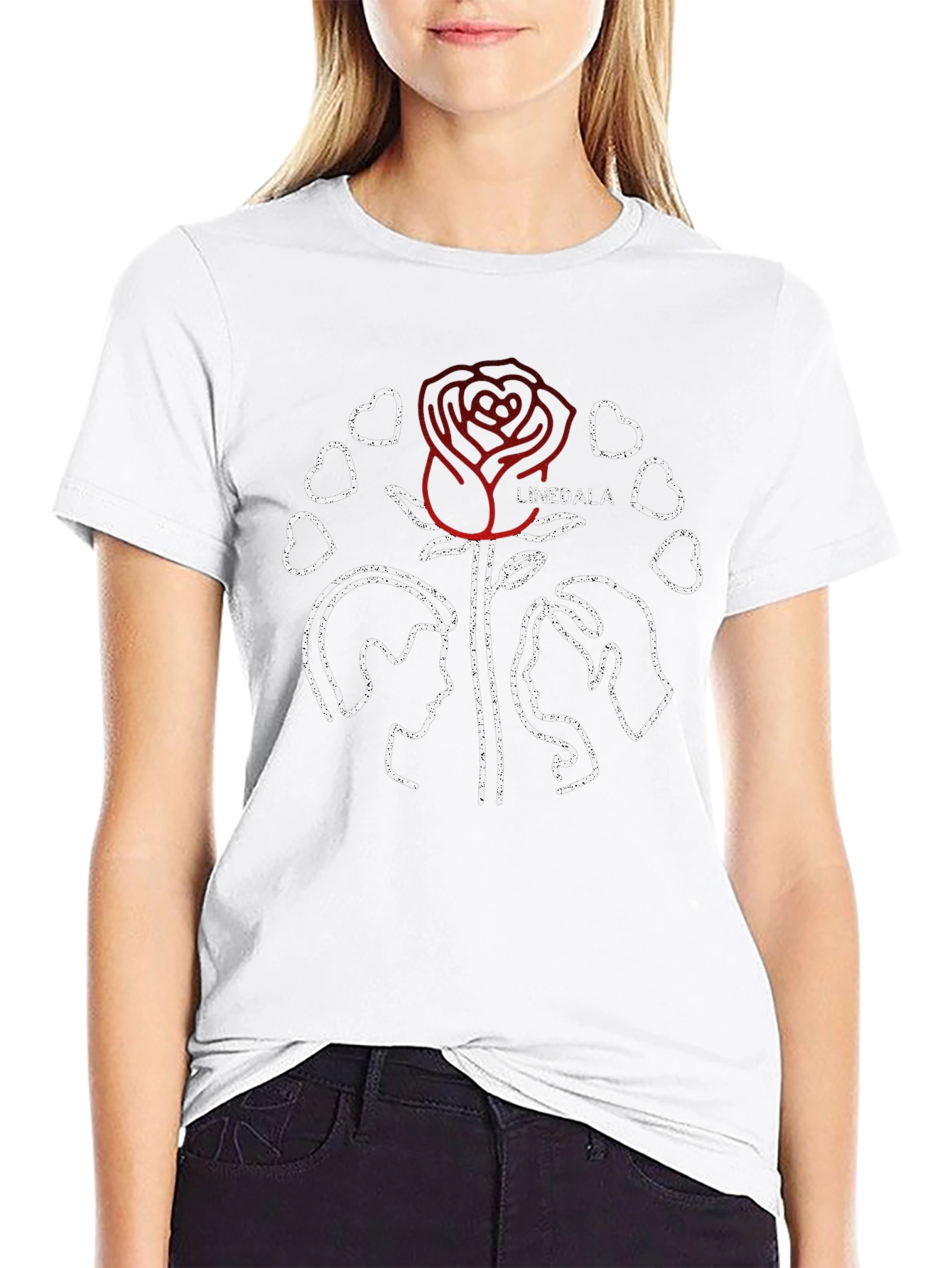 Linedala Rose Love Graphic Black T-Shirt