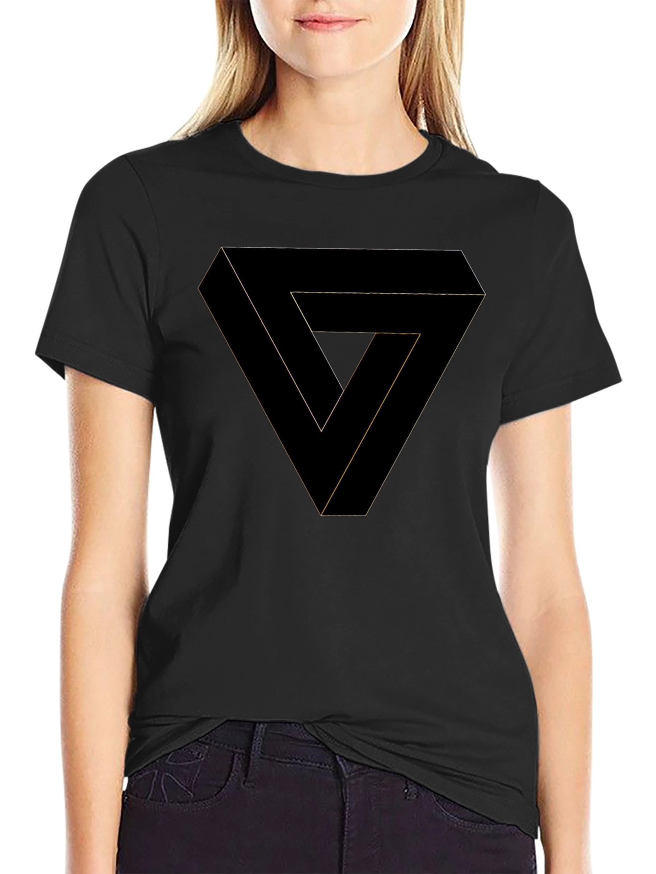 Optical Illusion Triangle Graphic Tee - Black Cotton Shirt