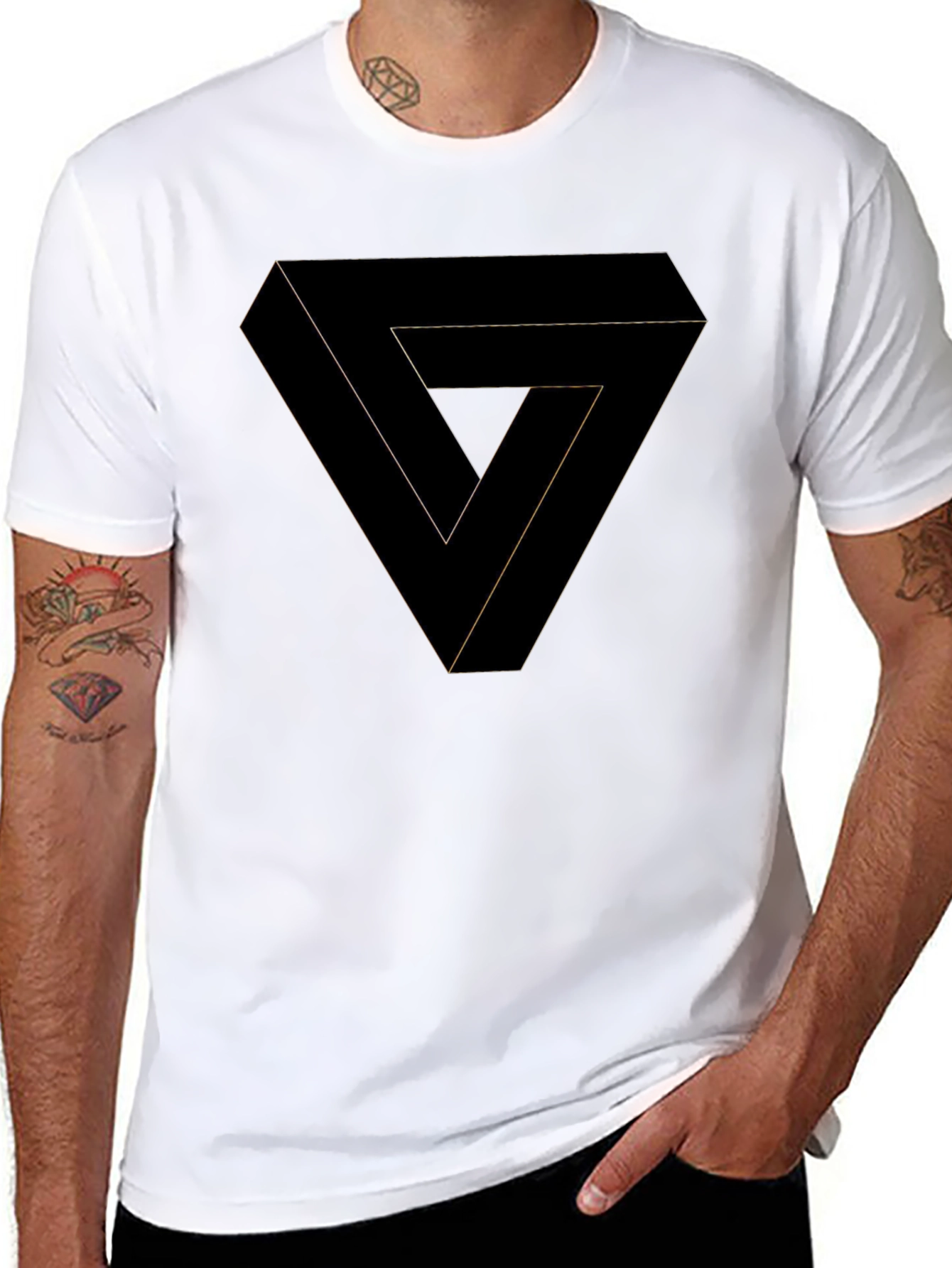 Optical Illusion Triangle Graphic Tee - Black Cotton Shirt