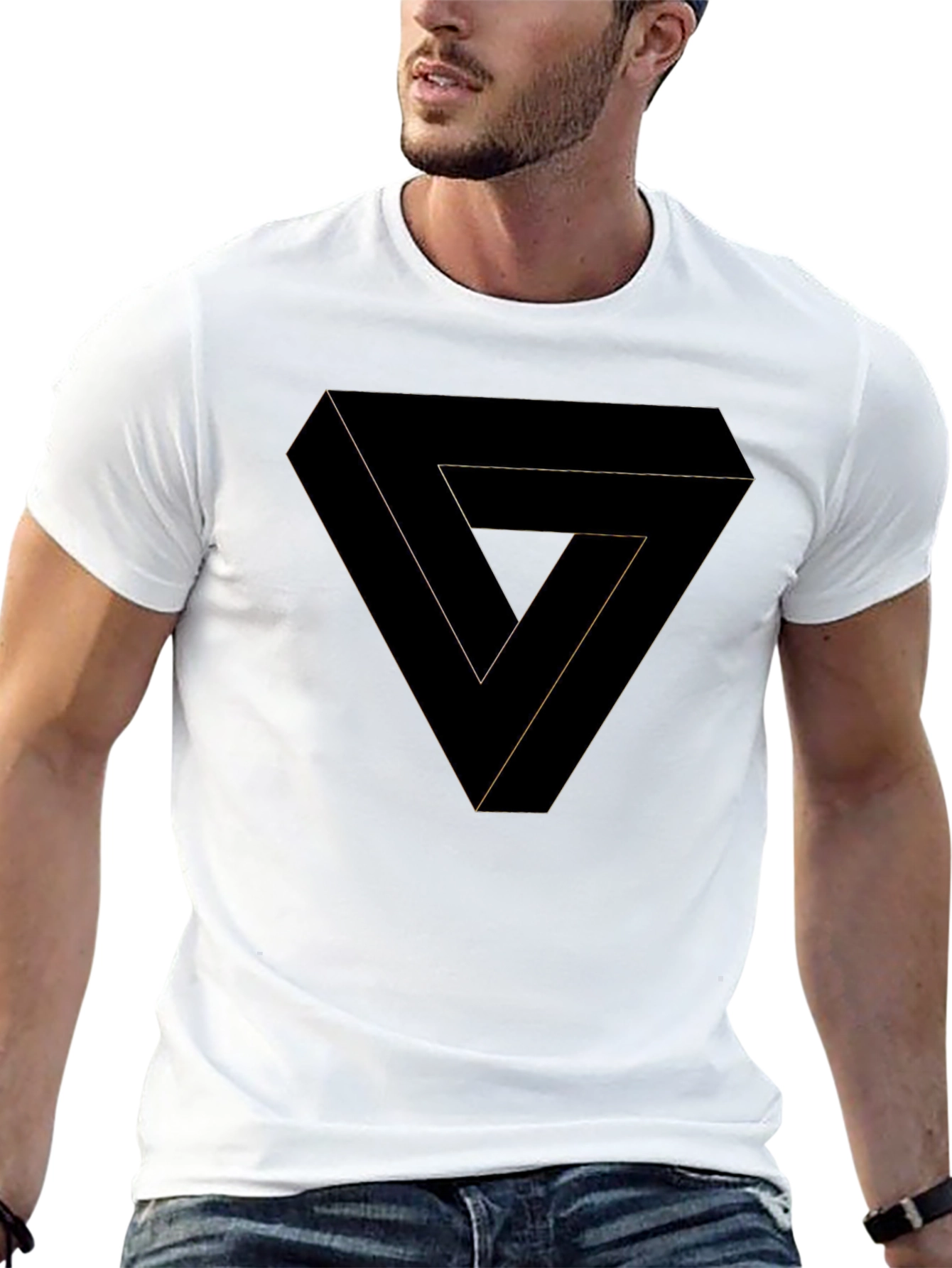 Optical Illusion Triangle Graphic Tee - Black Cotton Shirt