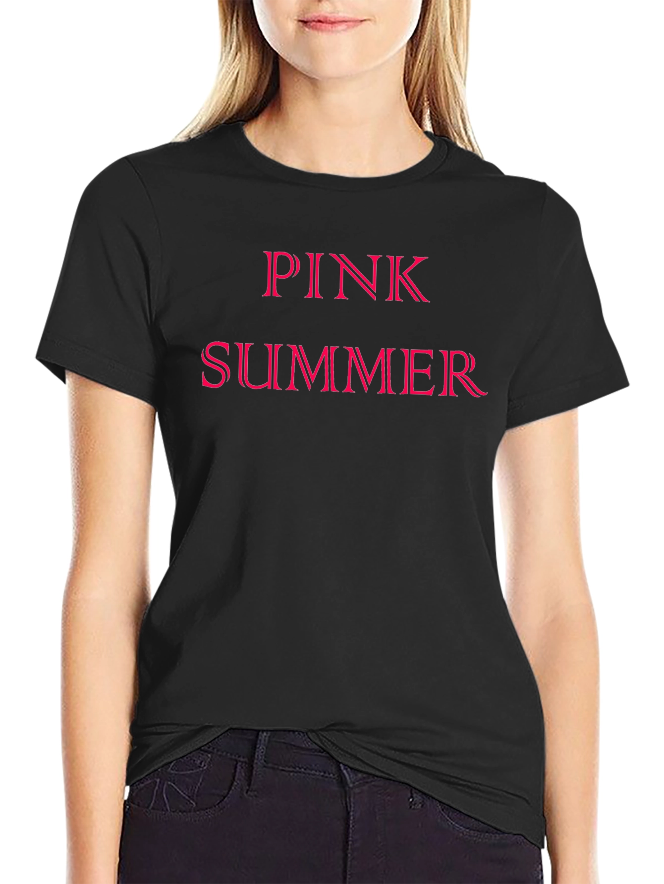 Pink Summer Graphic Tee - Black Cotton T-Shirt