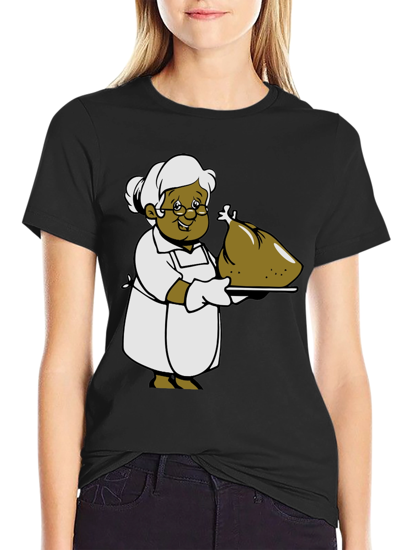 Cartoon Grandma T-Shirt: Thanksgiving Turkey Design