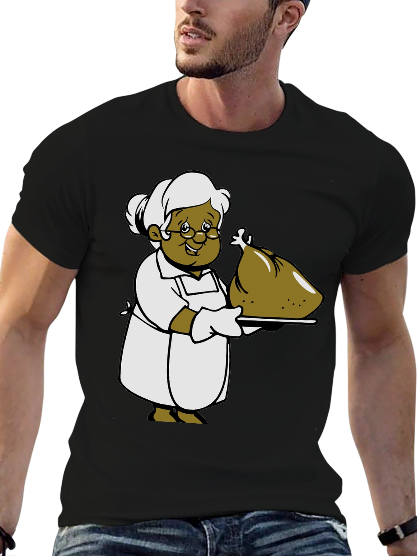 Cartoon Grandma T-Shirt: Thanksgiving Turkey Design