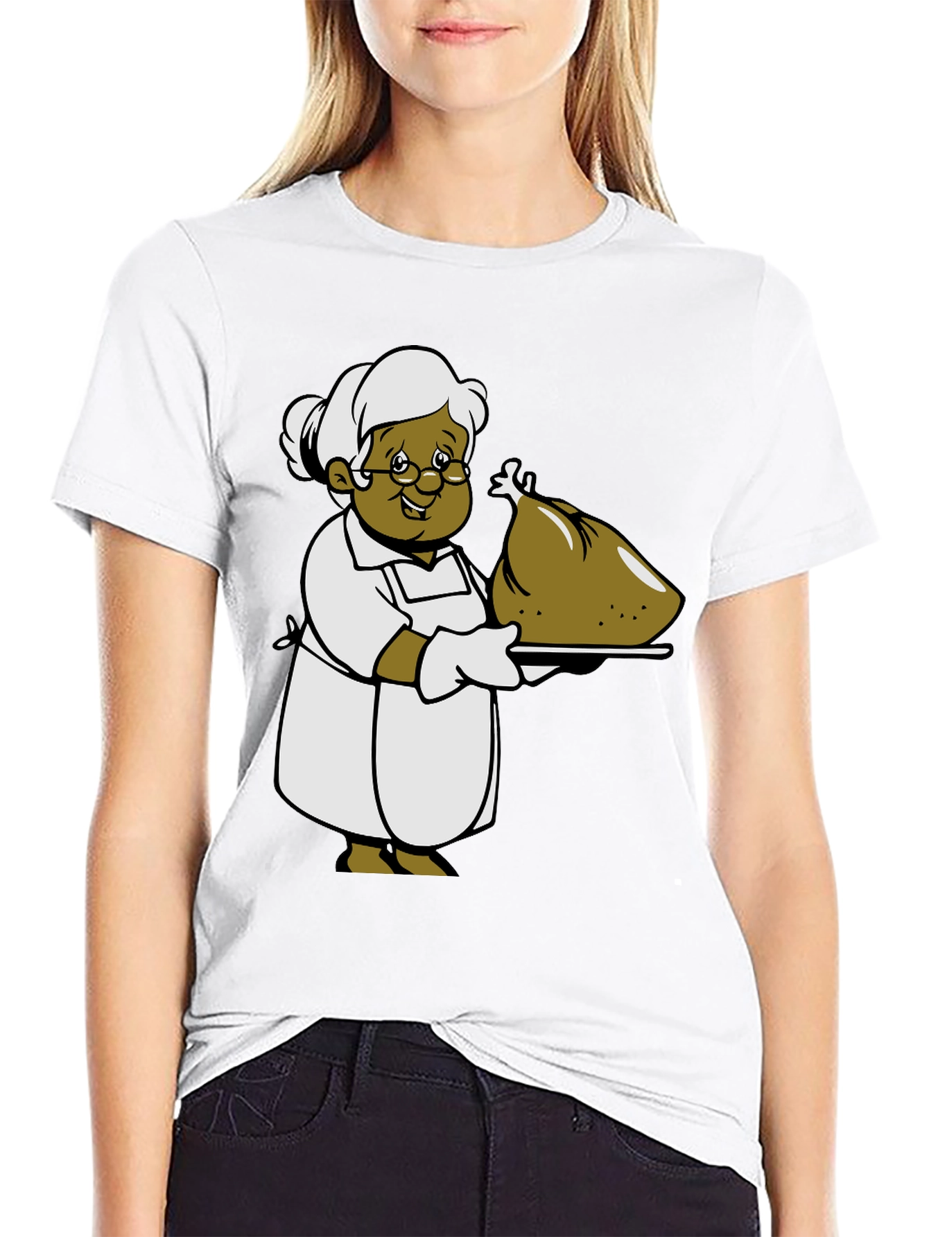 Cartoon Grandma T-Shirt: Thanksgiving Turkey Design