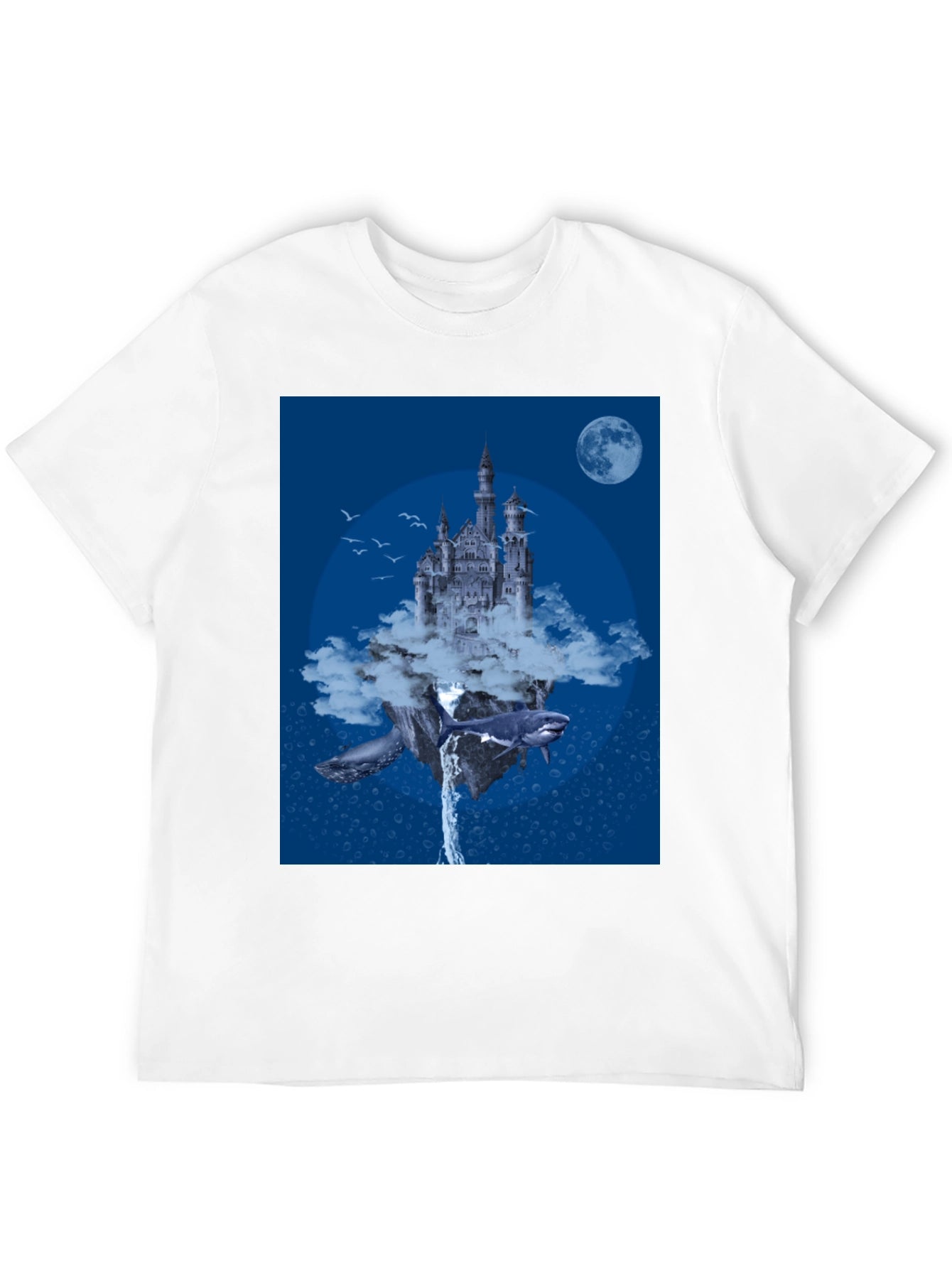 Fantasy Castle Whale Graphic Black T-Shirt