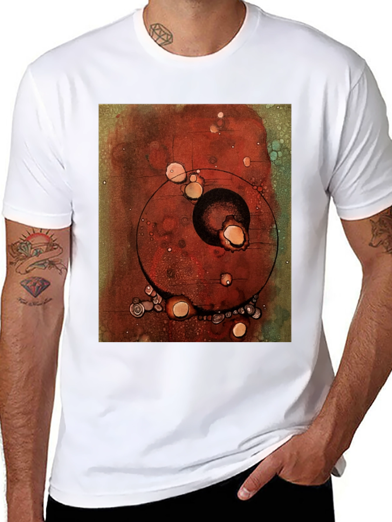 Abstract Art Print Black Crew Neck T-Shirt