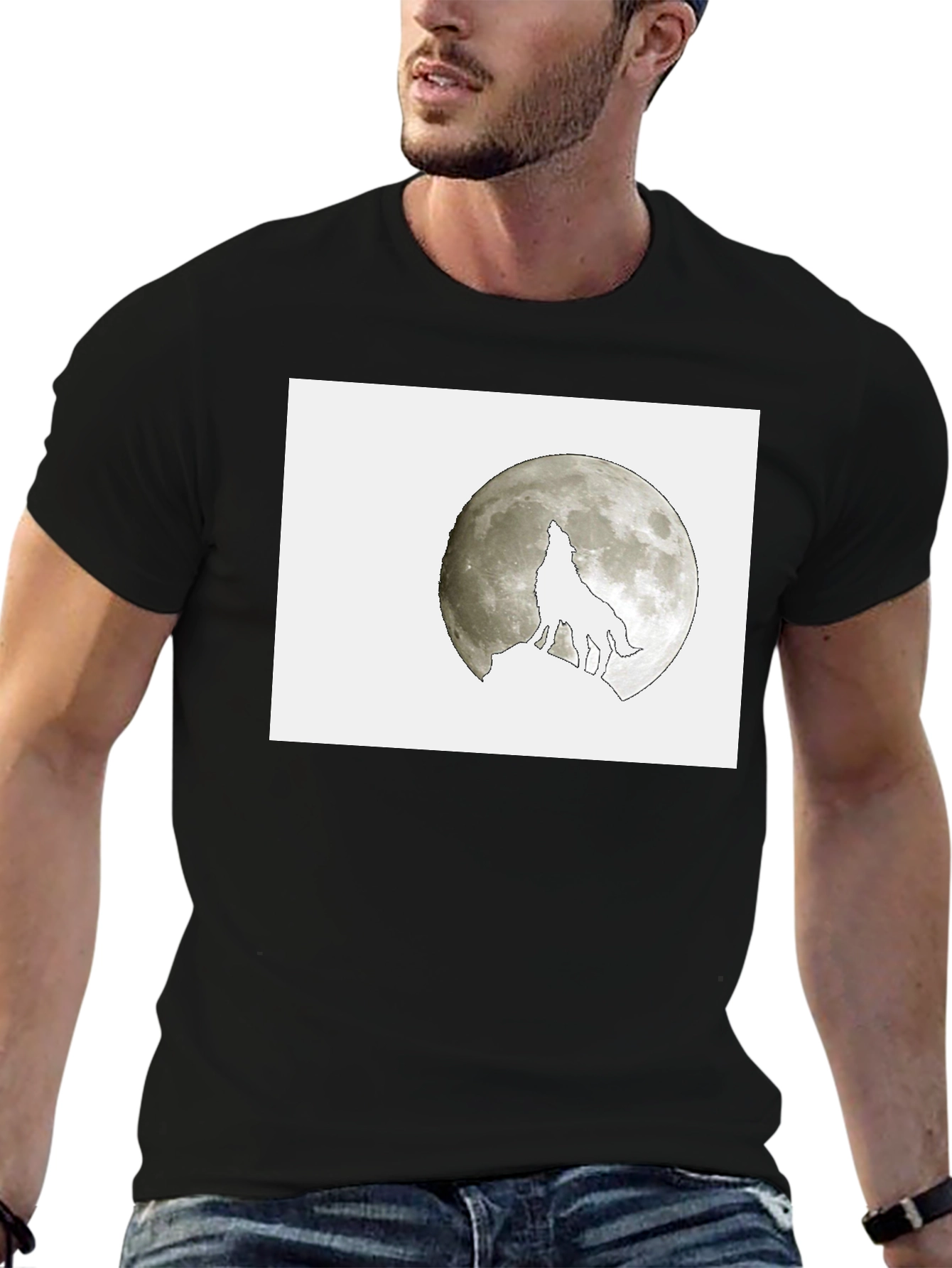 Wolf Howling at Moon Graphic Tee - Black