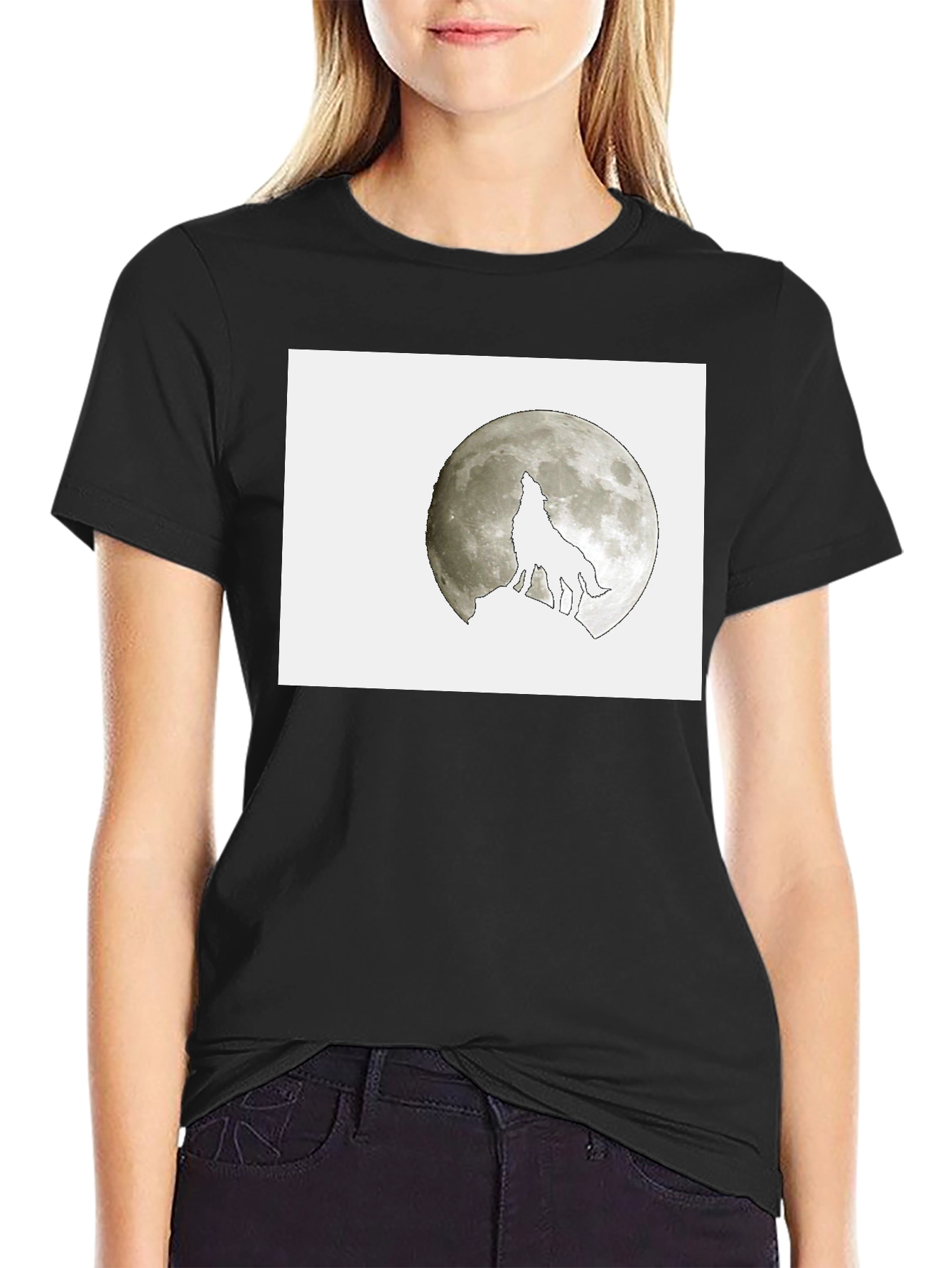 Wolf Howling at Moon Graphic Tee - Black