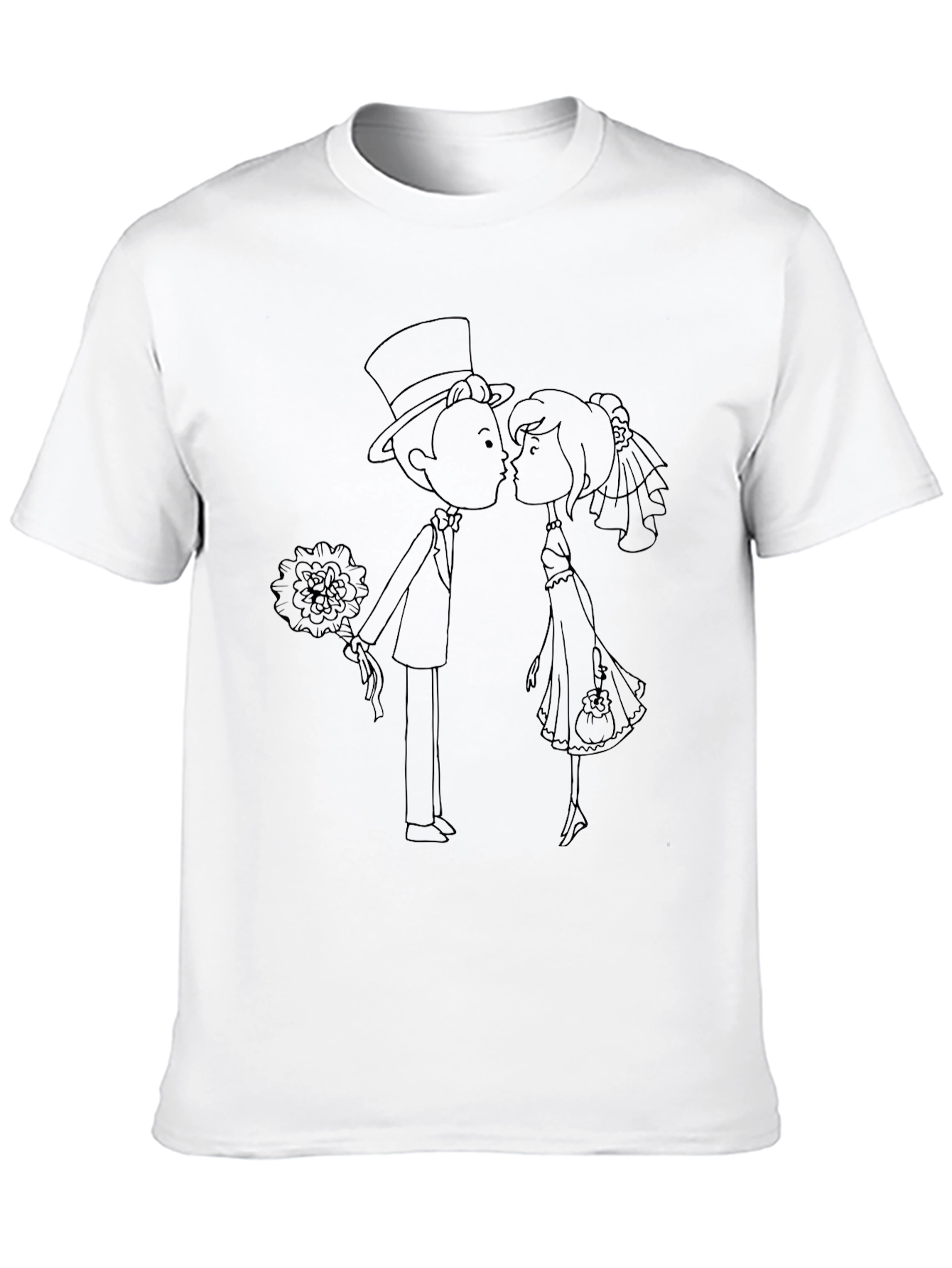 Cartoon Wedding Couple Black T-Shirt
