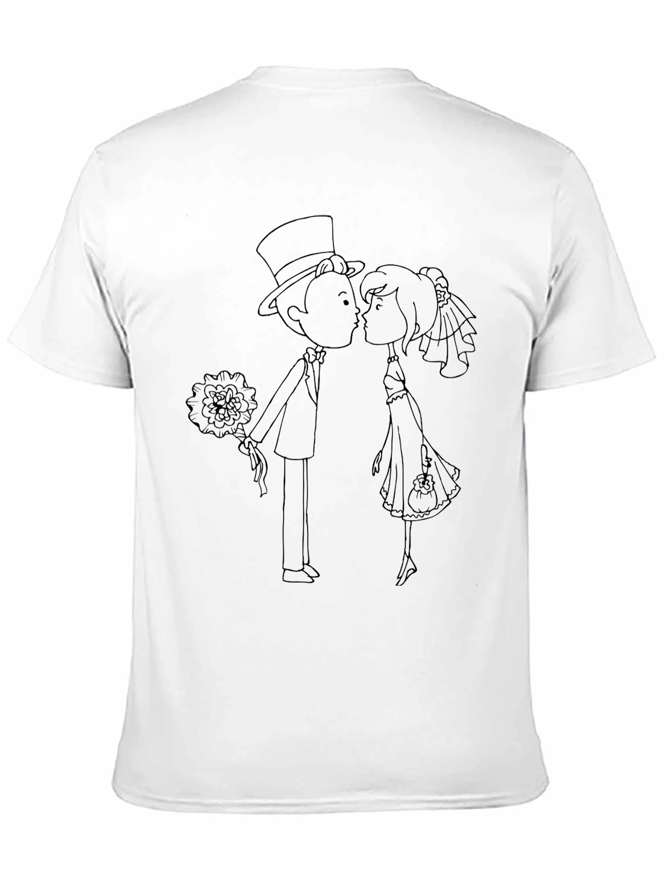Cartoon Wedding Couple Black T-Shirt