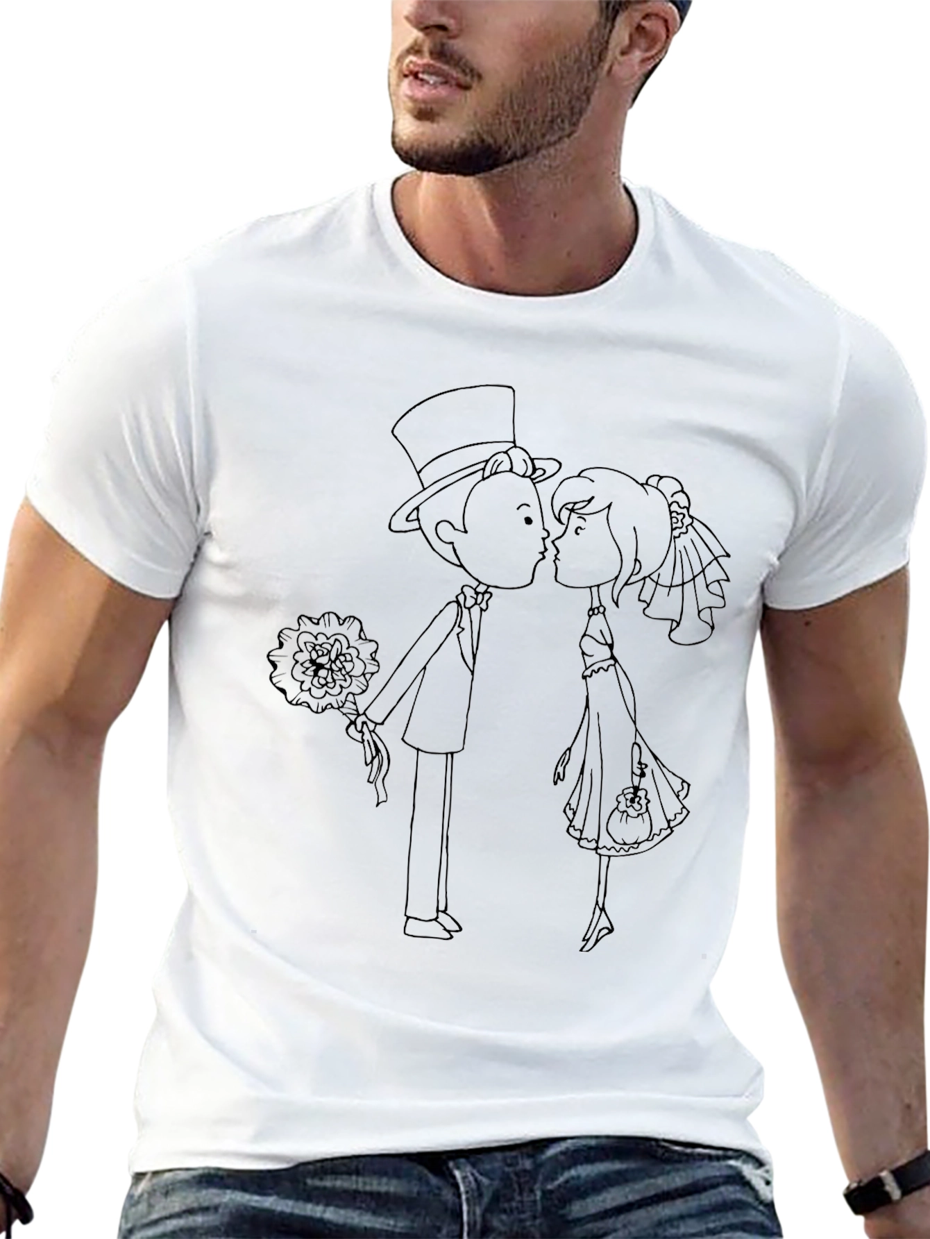 Cartoon Wedding Couple Black T-Shirt