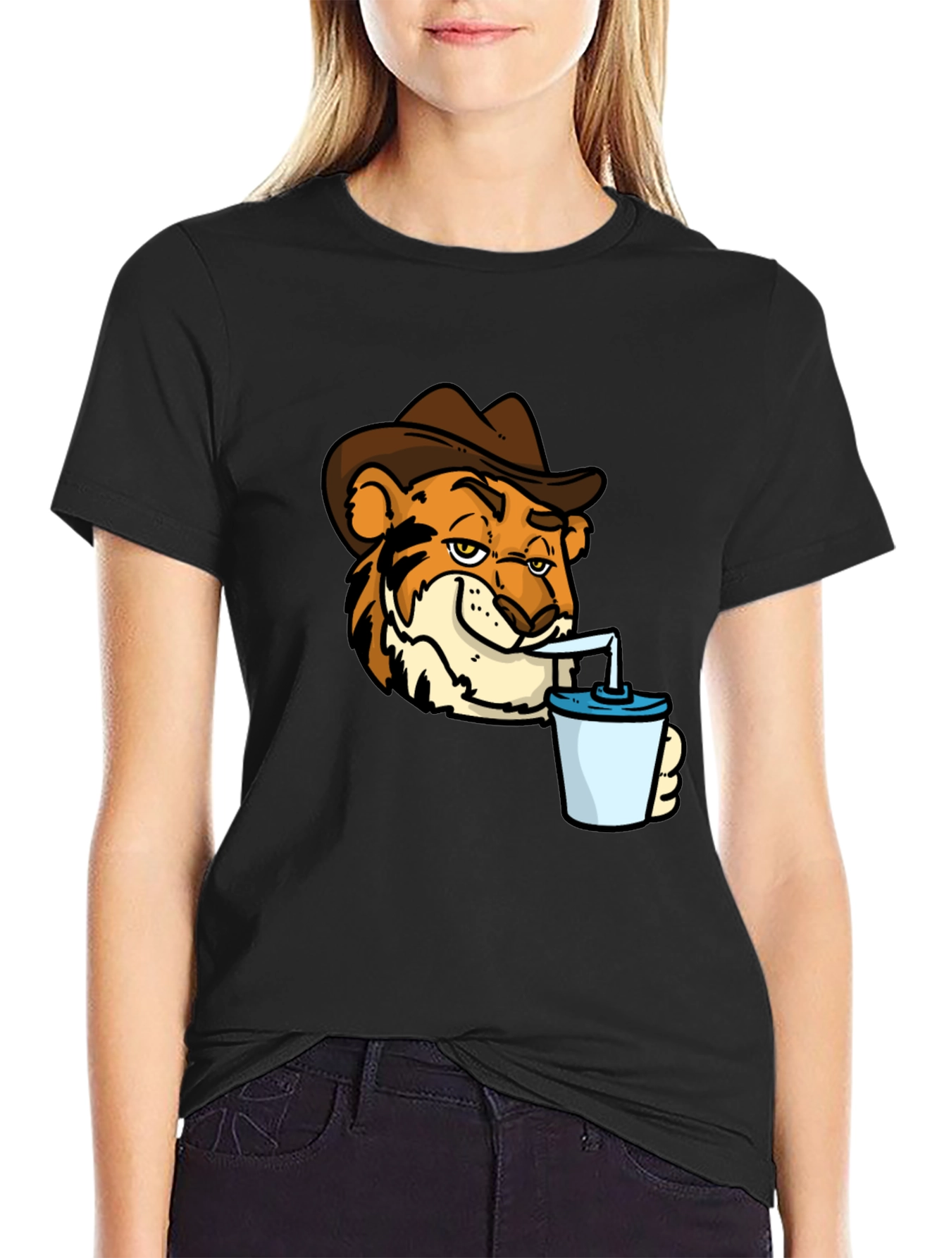 Tiger Cowboy Drinking T-Shirt - Cool Graphic Tee