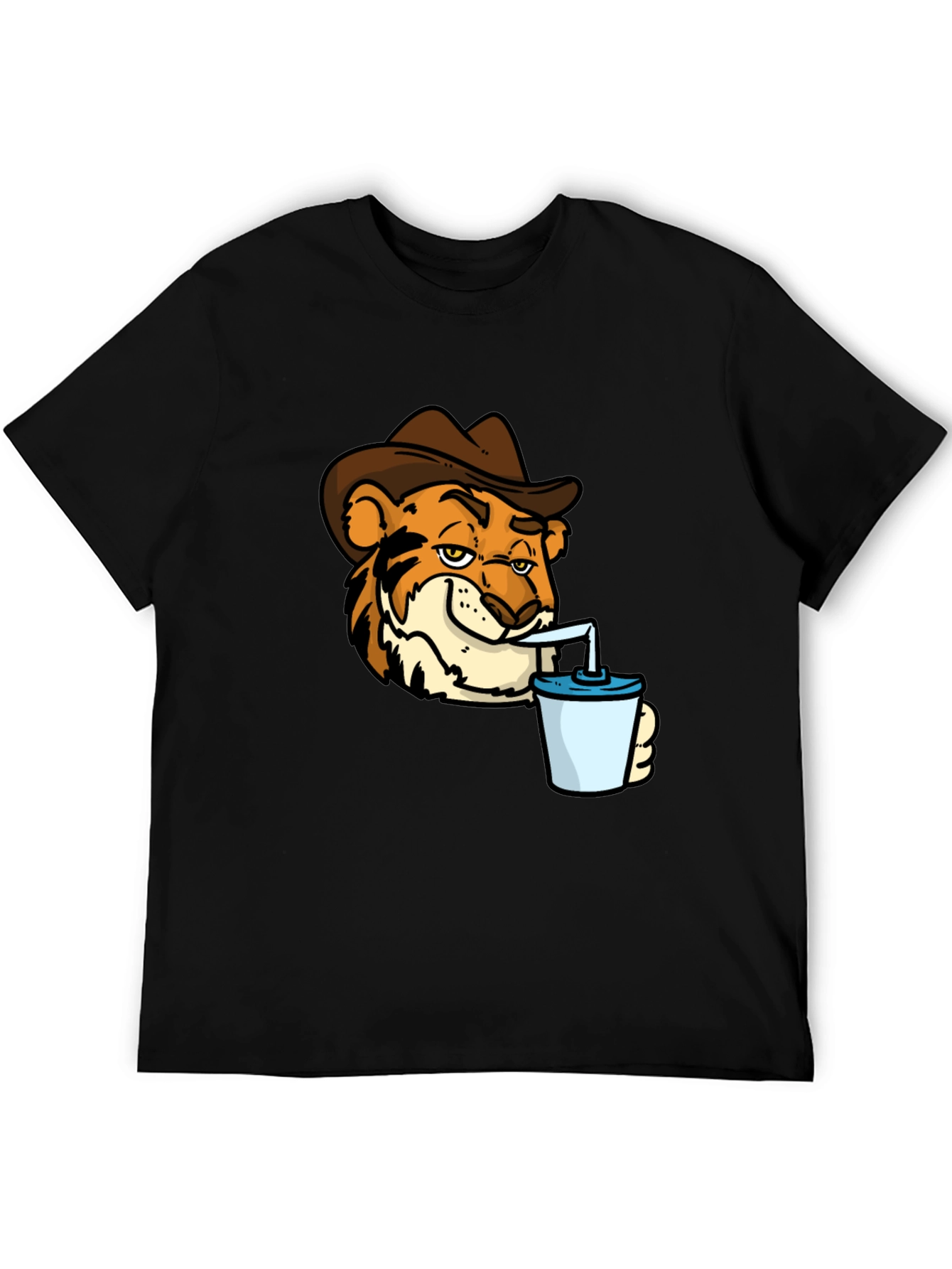 Tiger Cowboy Drinking T-Shirt - Cool Graphic Tee