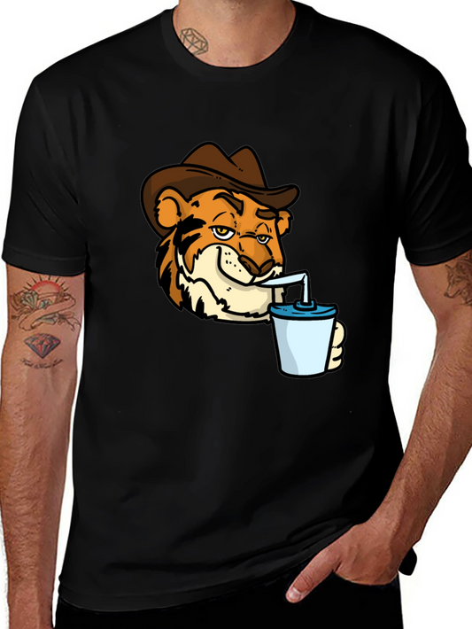 Tiger Cowboy Drinking T-Shirt - Cool Graphic Tee