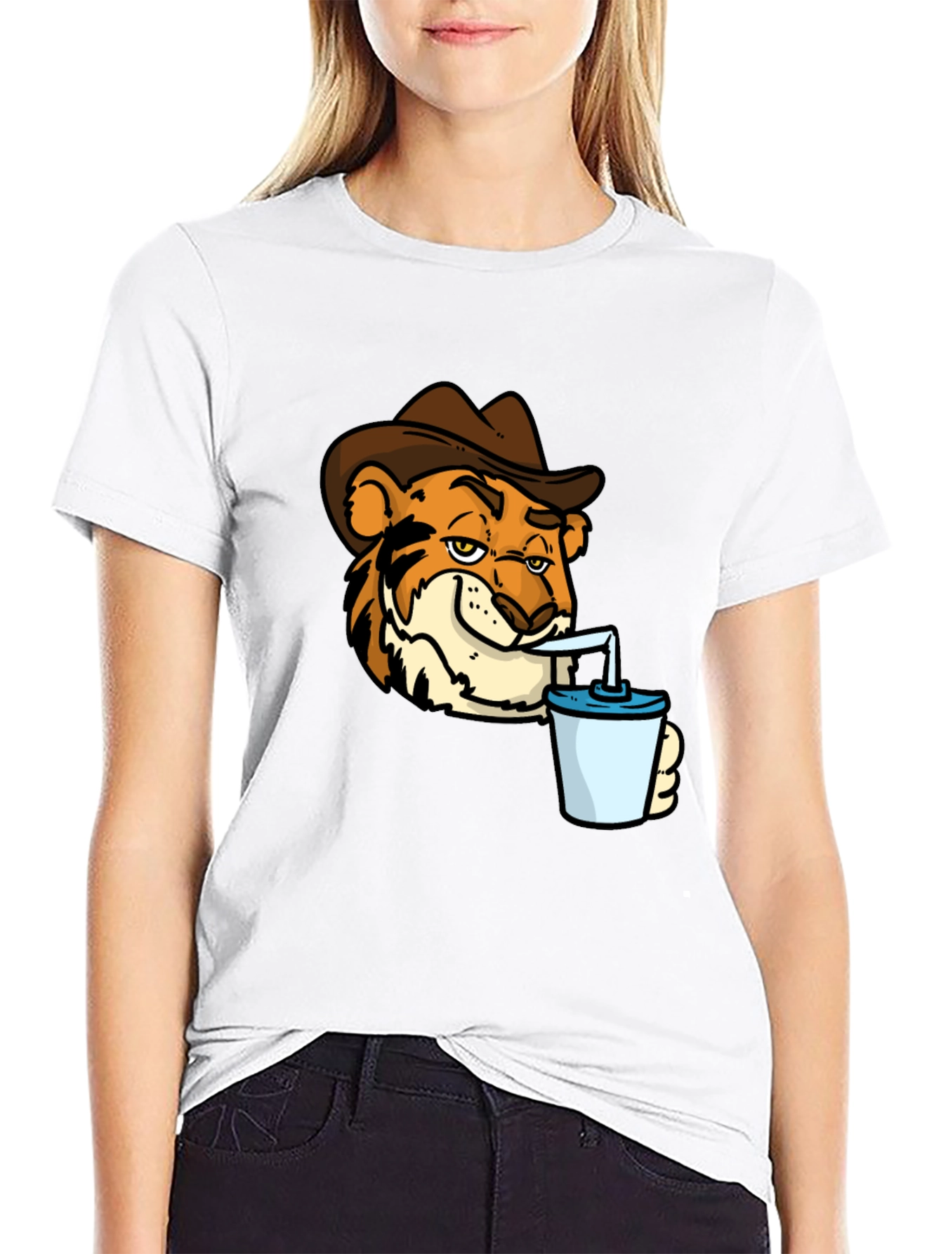Tiger Cowboy Drinking T-Shirt - Cool Graphic Tee
