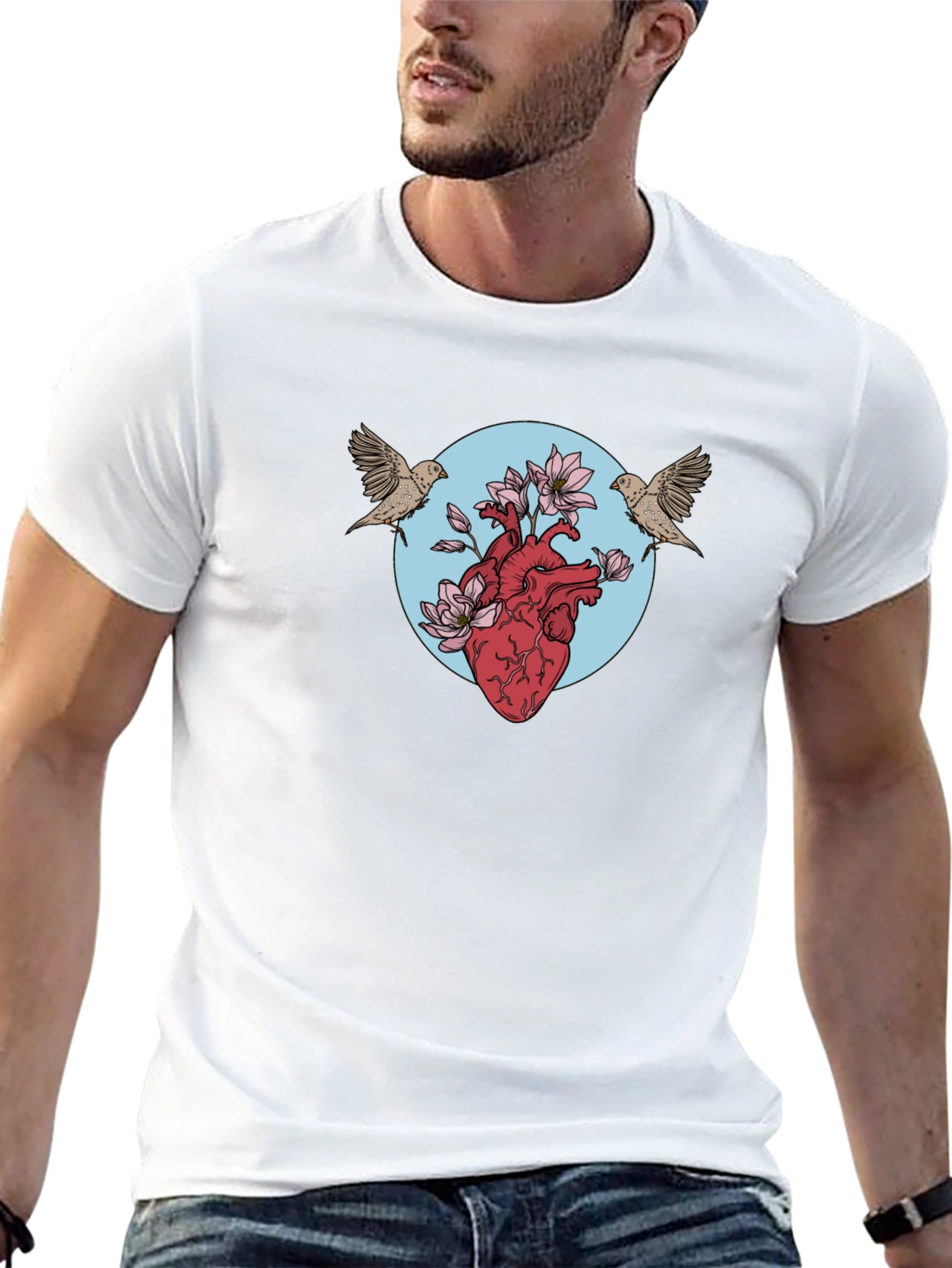 Heart & Birds Graphic Tee - Unique Design
