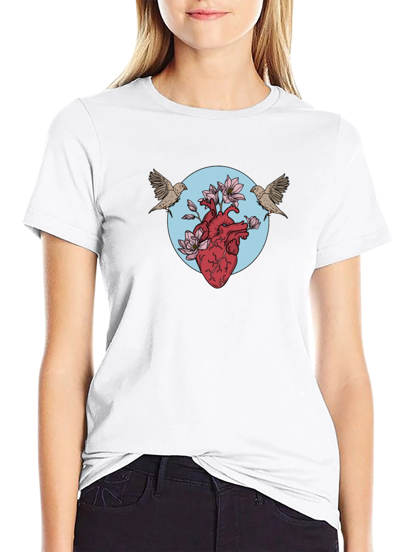 Heart & Birds Graphic Tee - Unique Design