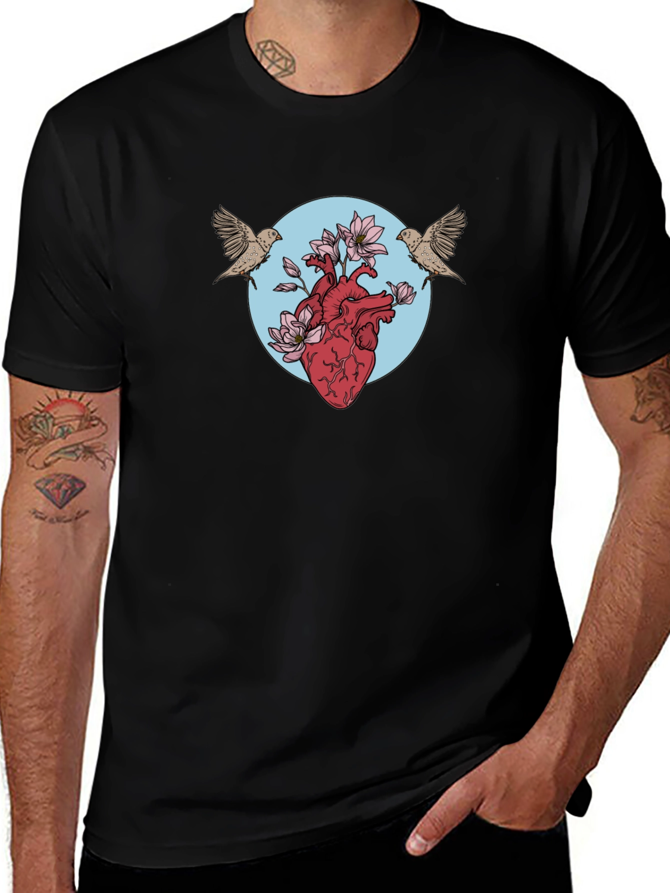 Heart & Birds Graphic Tee - Unique Design