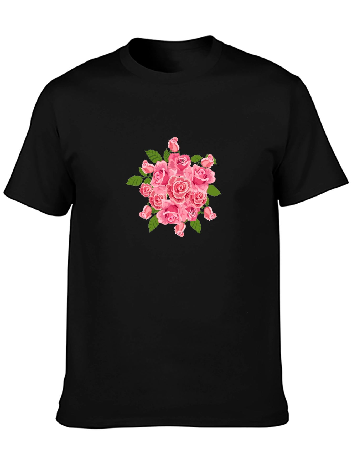 Mens Black T-Shirt with Pink Roses Design