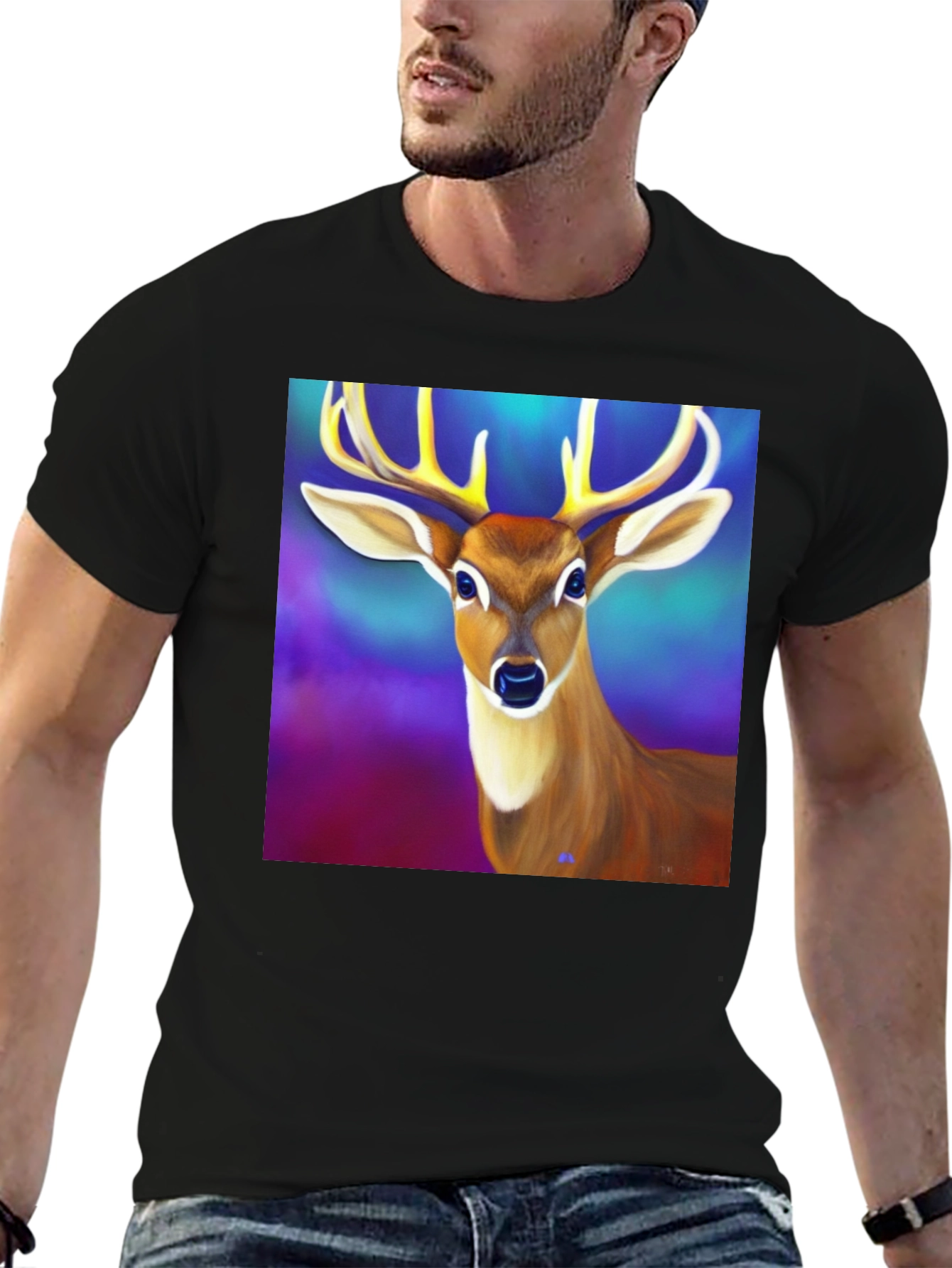Deer Graphic Tee - Mens Black Cotton T-Shirt