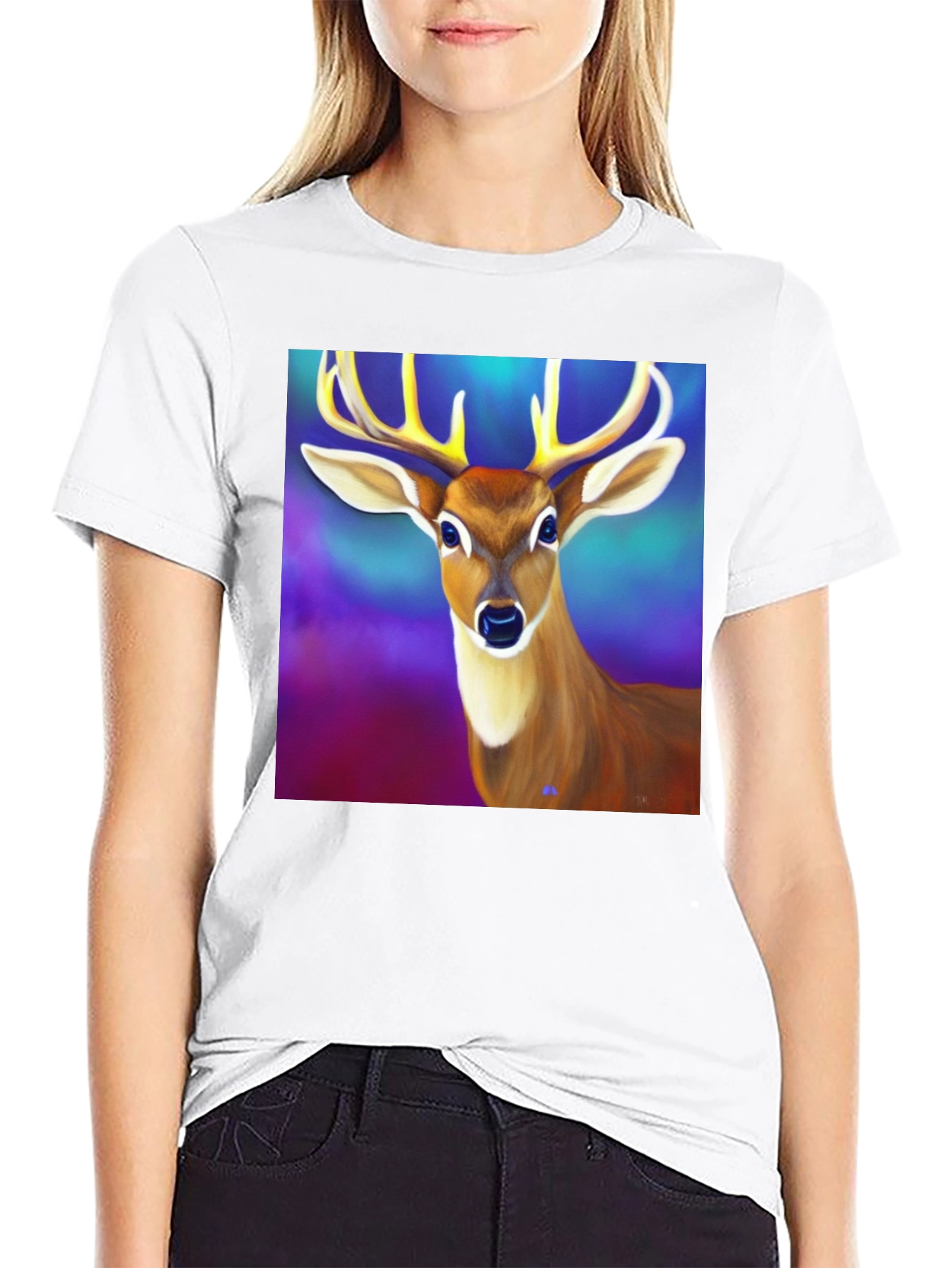 Deer Graphic Tee - Mens Black Cotton T-Shirt