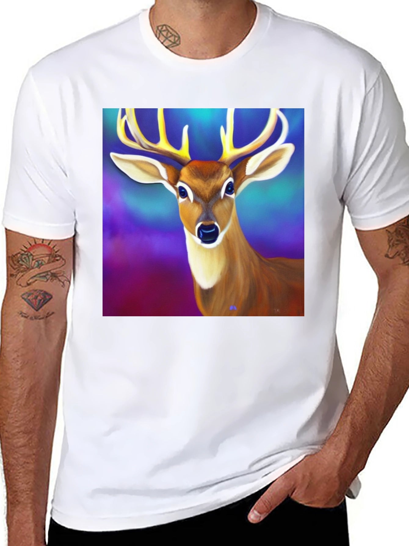 Deer Graphic Tee - Mens Black Cotton T-Shirt