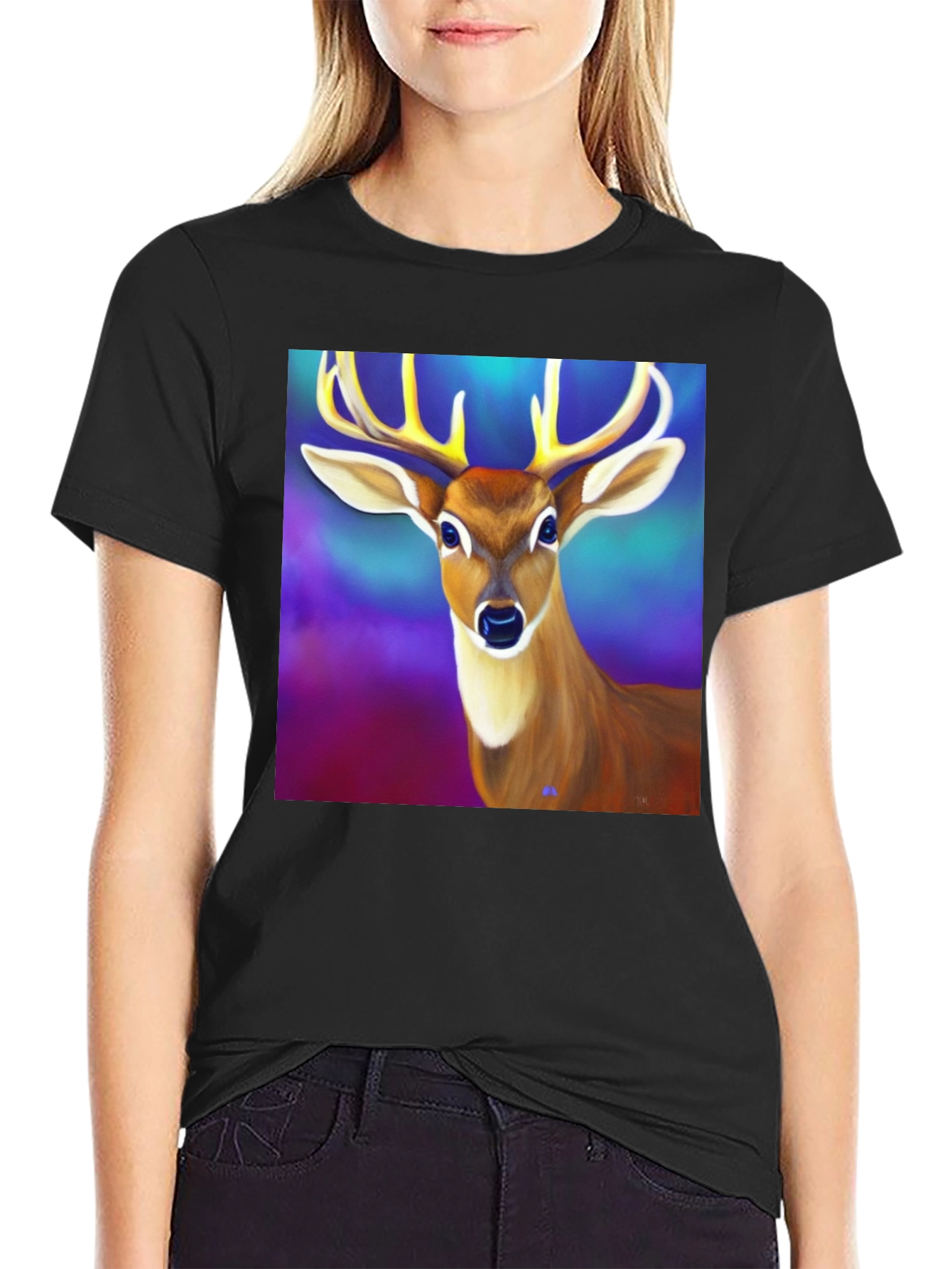 Deer Graphic Tee - Mens Black Cotton T-Shirt