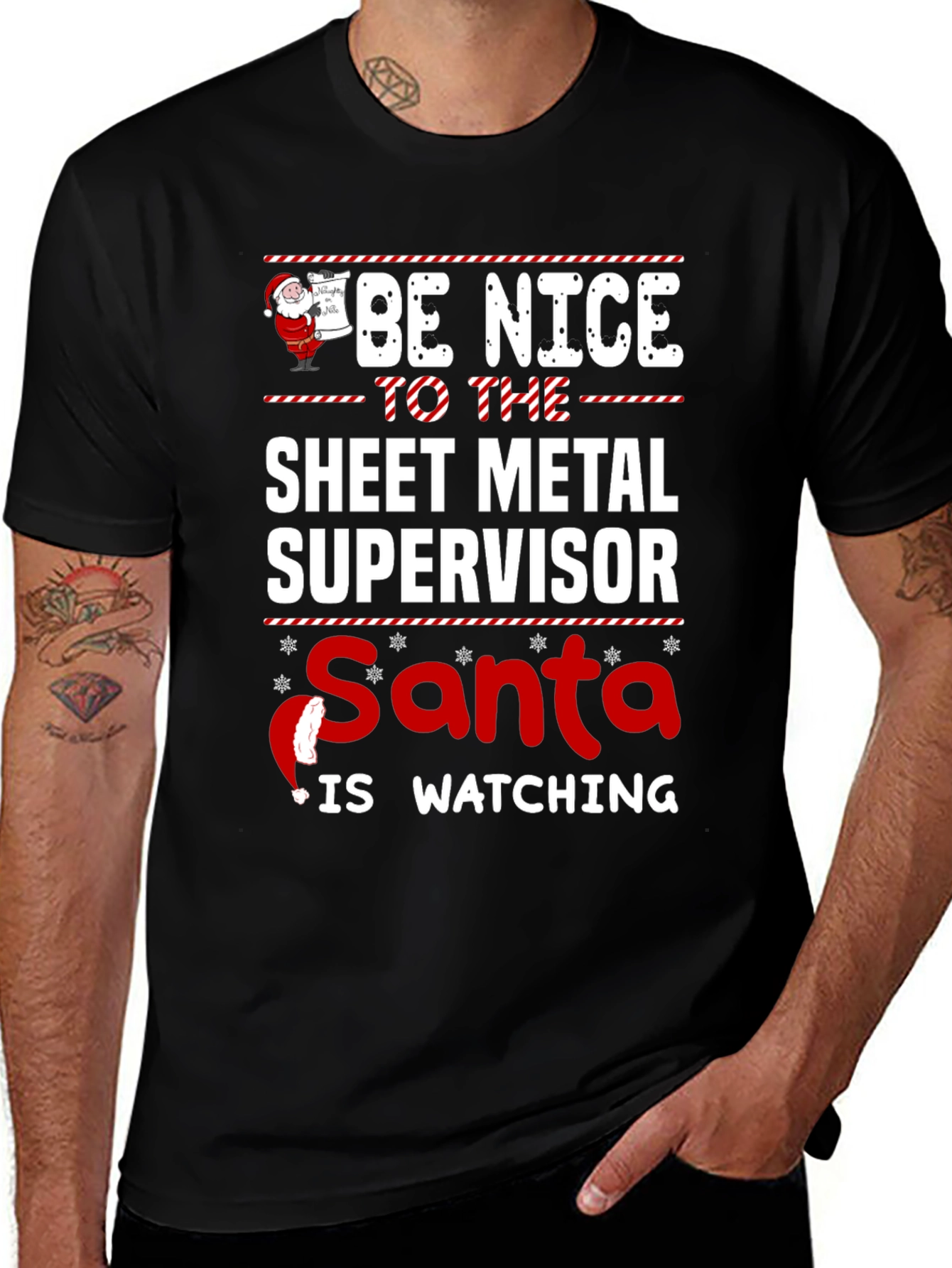 Funny Sheet Metal Supervisor Santa Watching T-Shirt