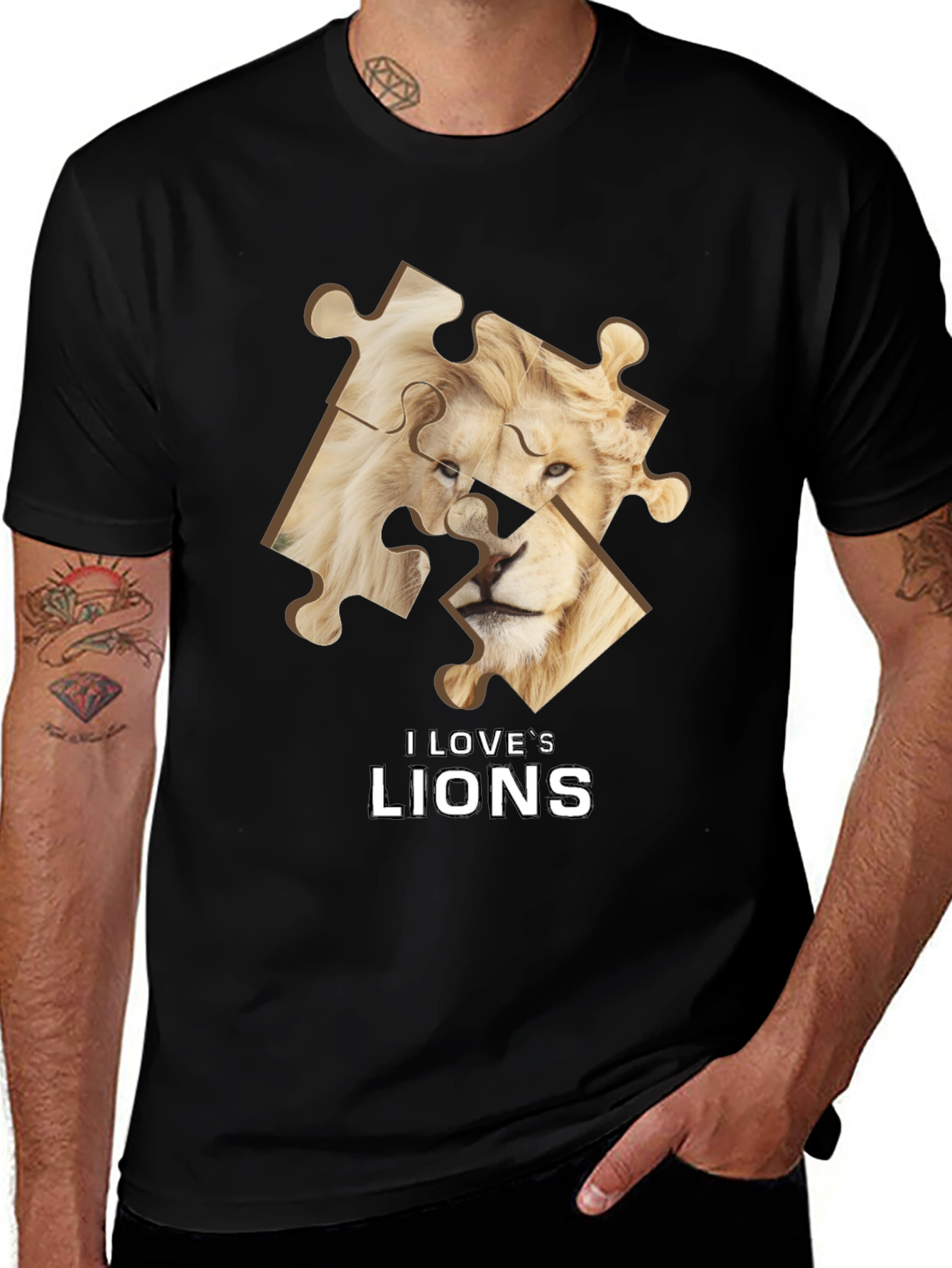 I Love Lions Puzzle Piece Graphic T-Shirt
