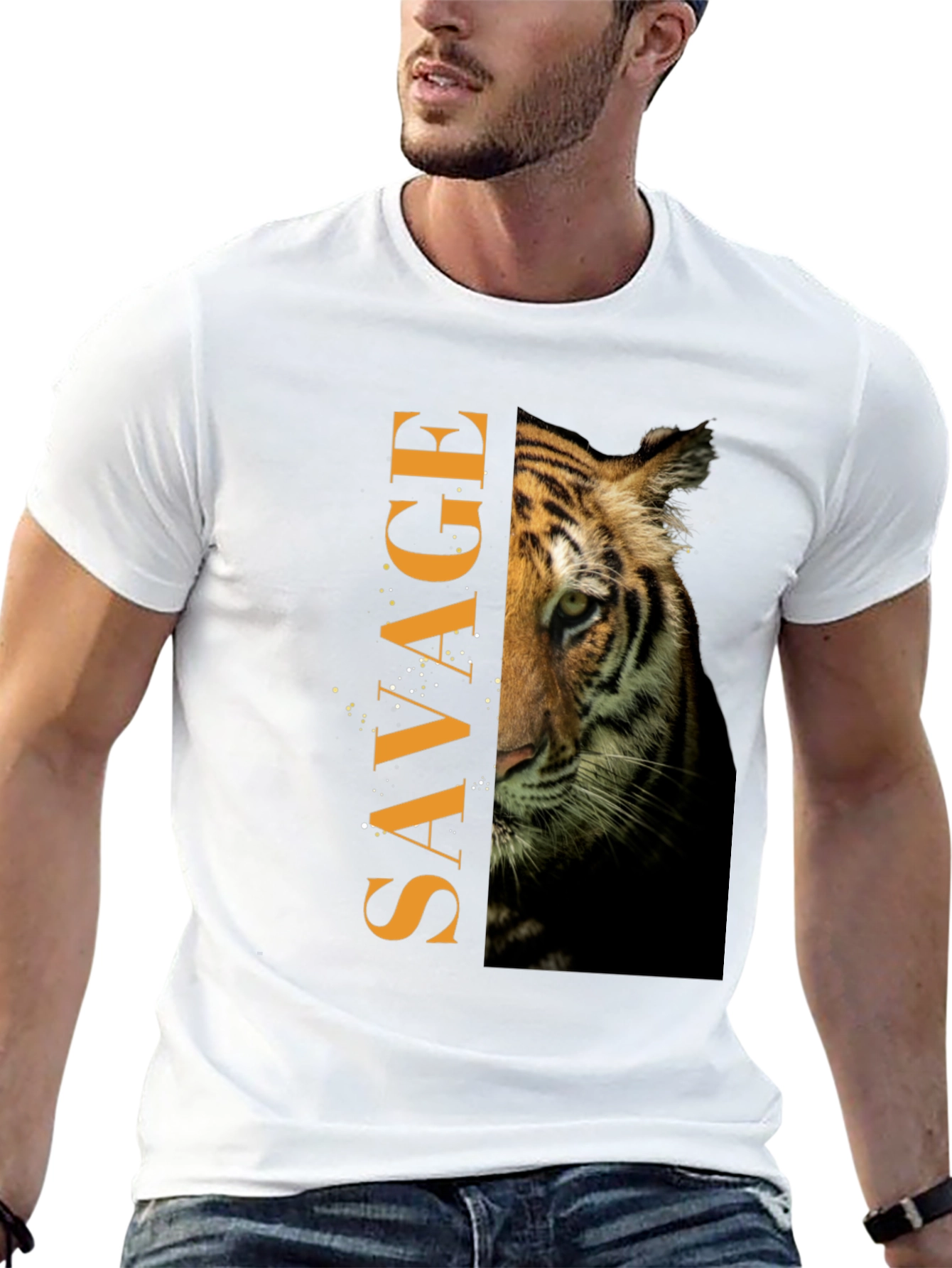 Savage Tiger Graphic Print Mens Black T-Shirt