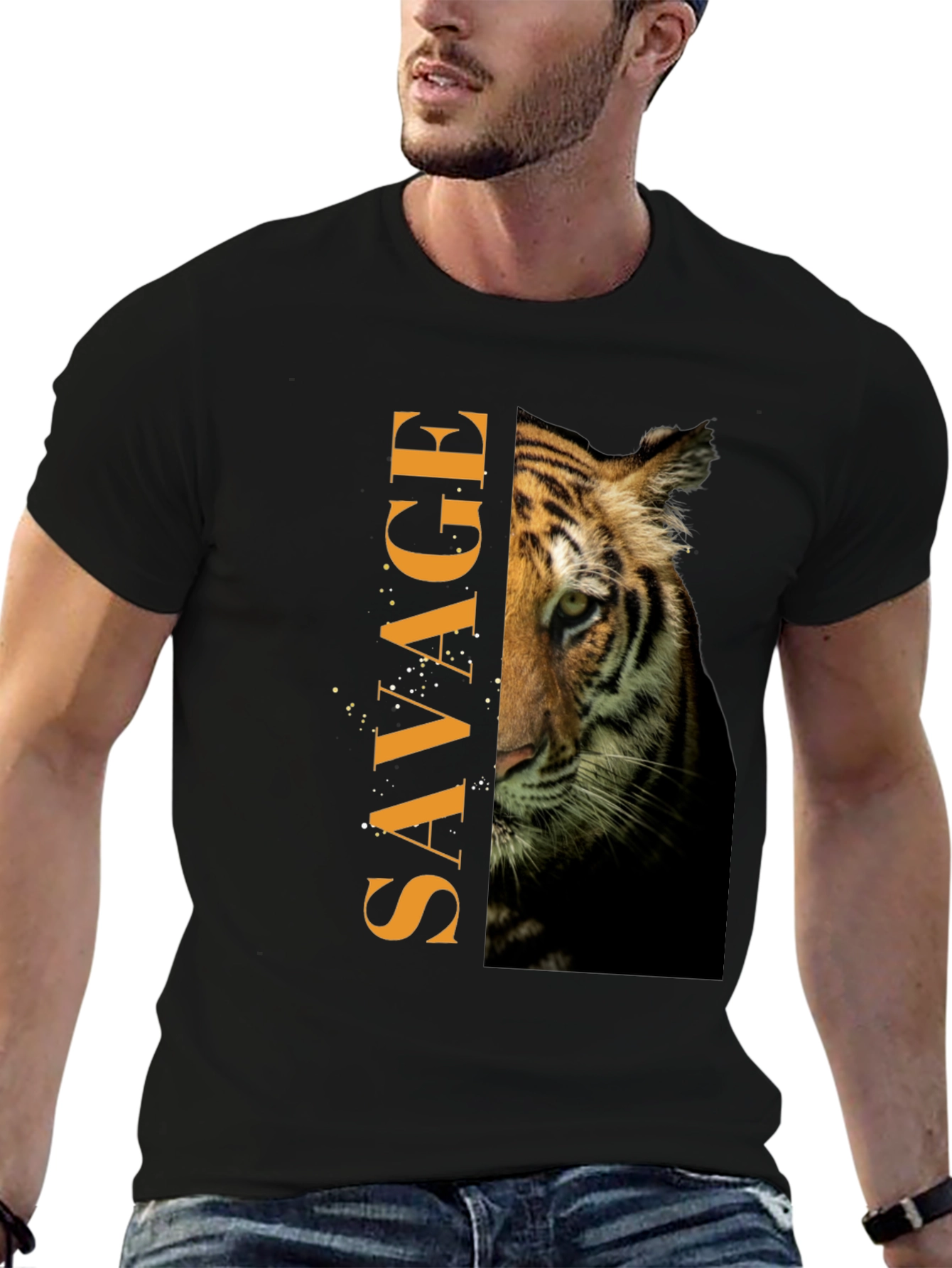 Savage Tiger Graphic Print Mens Black T-Shirt
