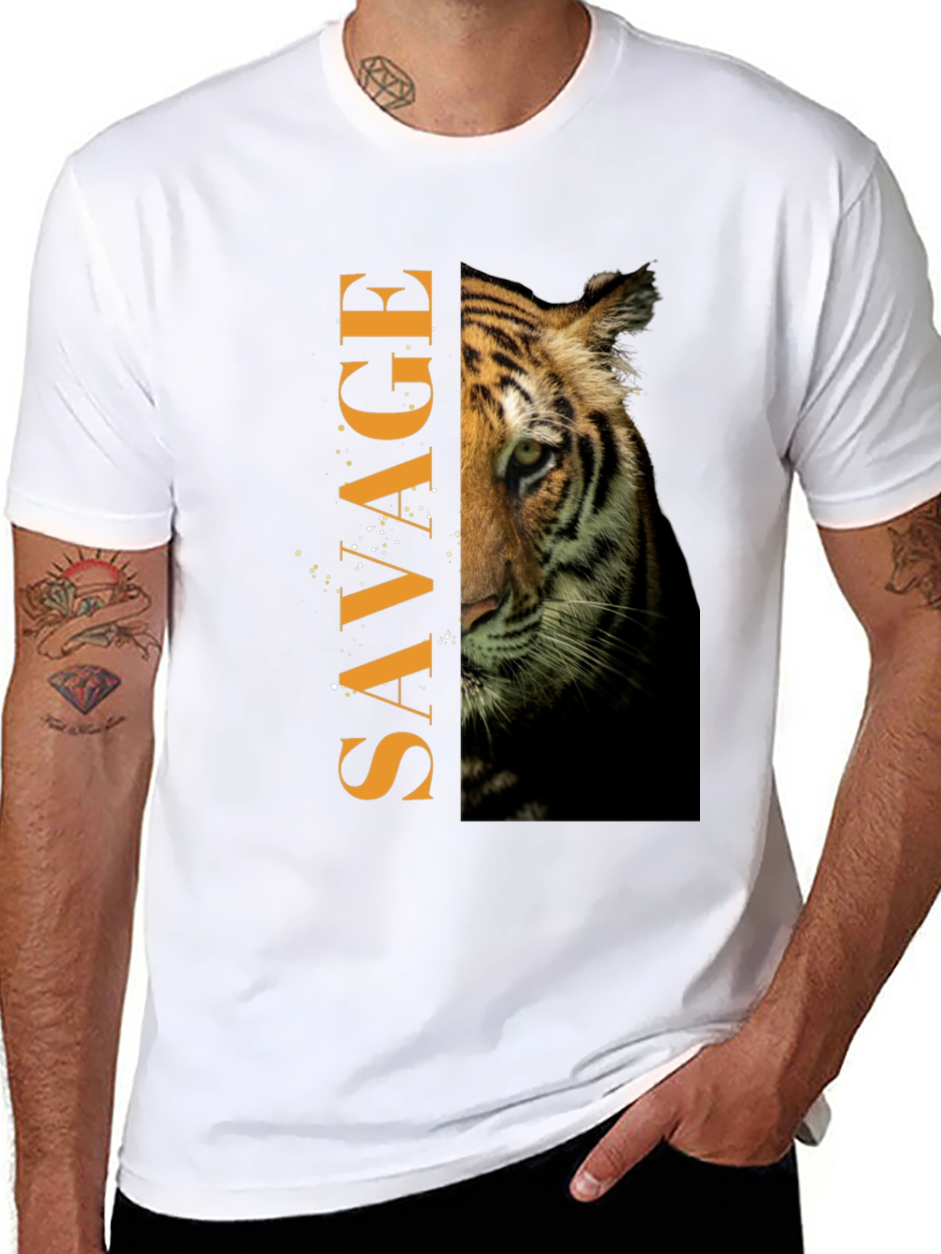 Savage Tiger Graphic Print Mens Black T-Shirt