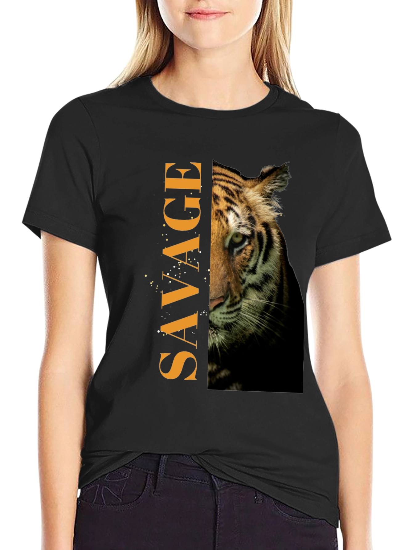 Savage Tiger Graphic Print Mens Black T-Shirt