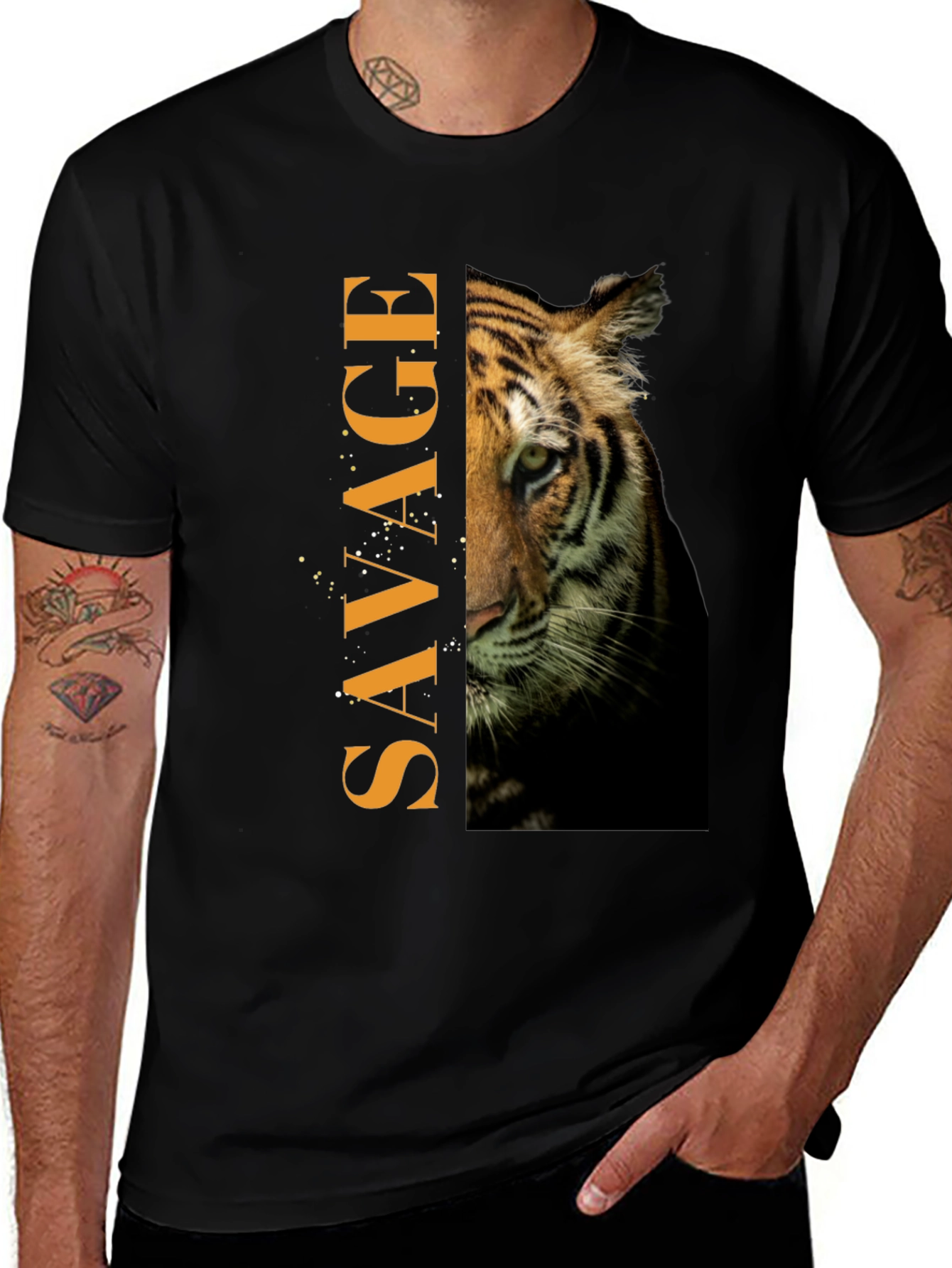 Savage Tiger Graphic Print Mens Black T-Shirt