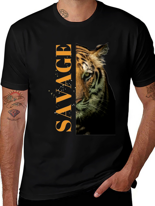 Savage Tiger Graphic Print Mens Black T-Shirt