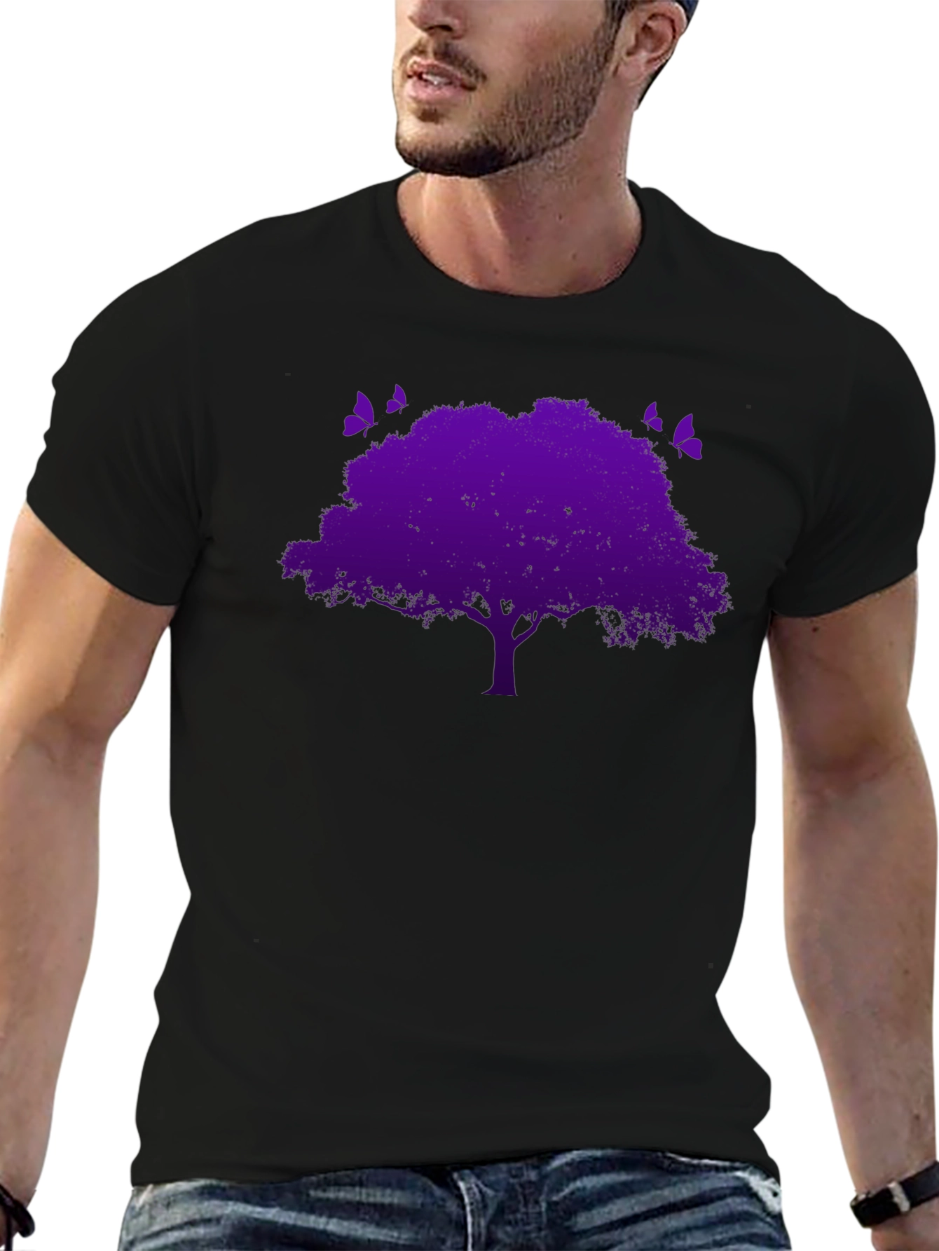 Purple Tree Graphic Tee - Nature Inspired Black T-Shirt
