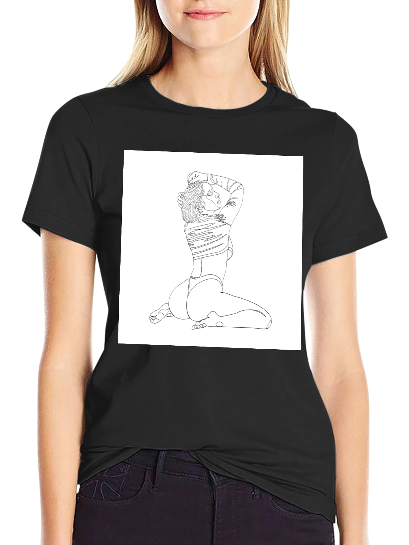 Line Art Woman Graphic Tee - Black