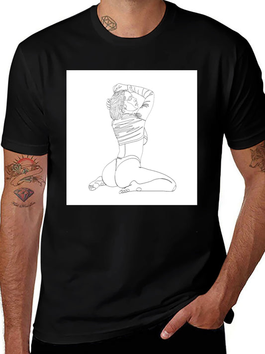 Line Art Woman Graphic Tee - Black