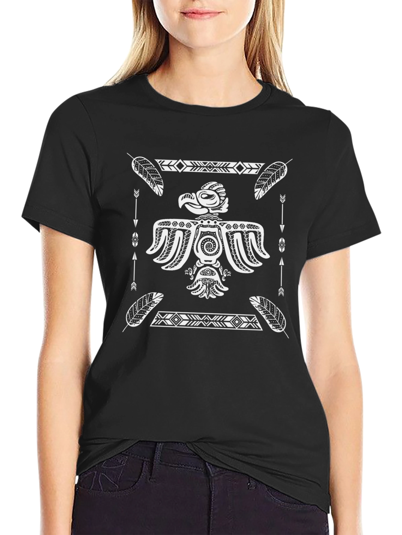 Tribal Eagle Graphic Tee - Black Cotton Blend